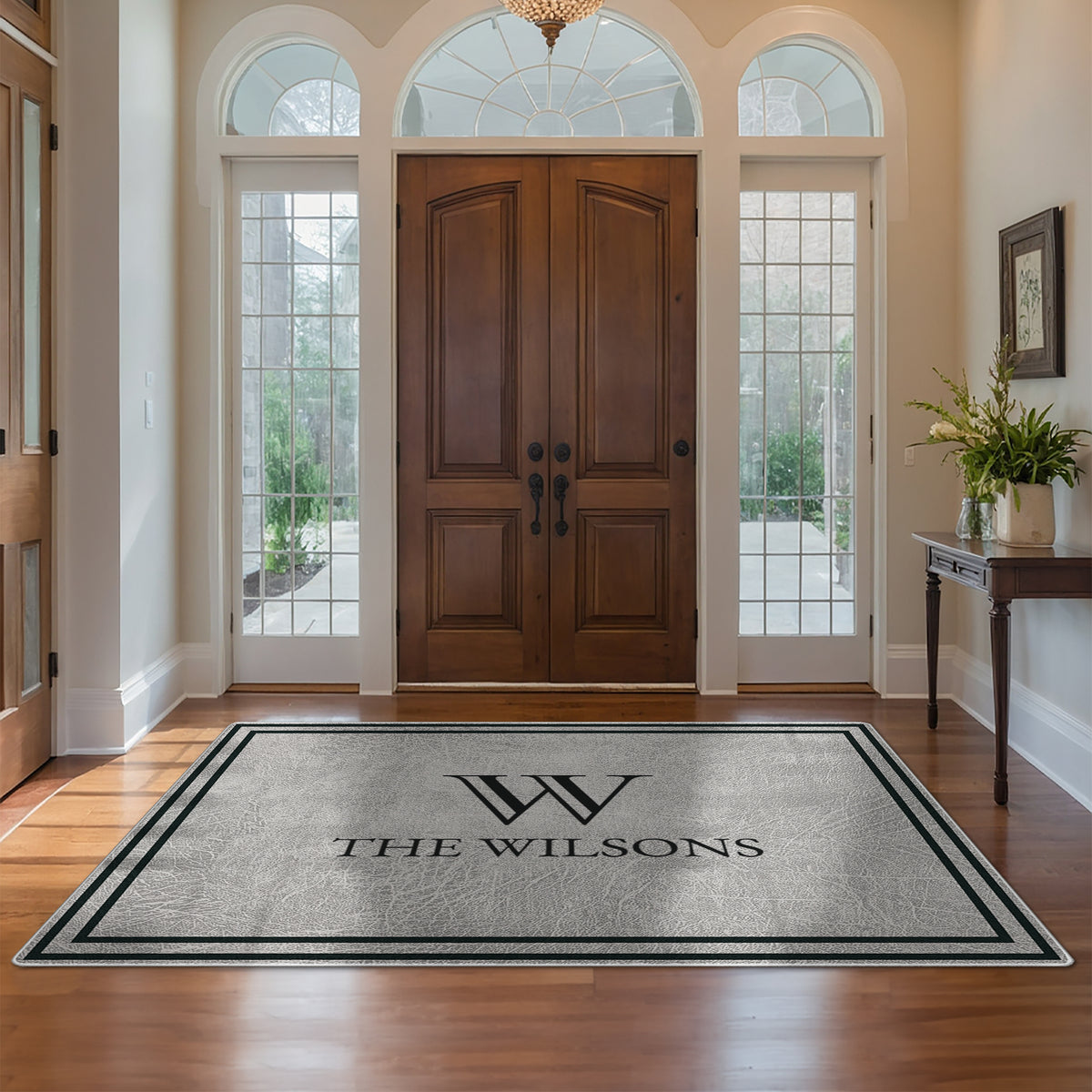 Non-slip personalized rug for front door - Graphite Stone Rug