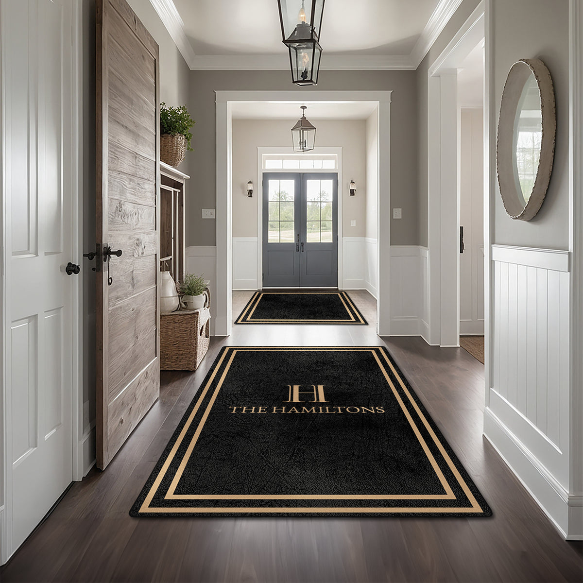 Personalized monogram entry rug - Midnight Gold Rug
