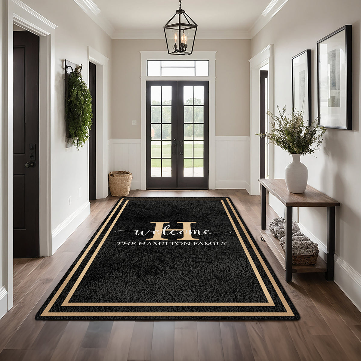 Custom welcome rug for entryway - Midnight Gold Rug