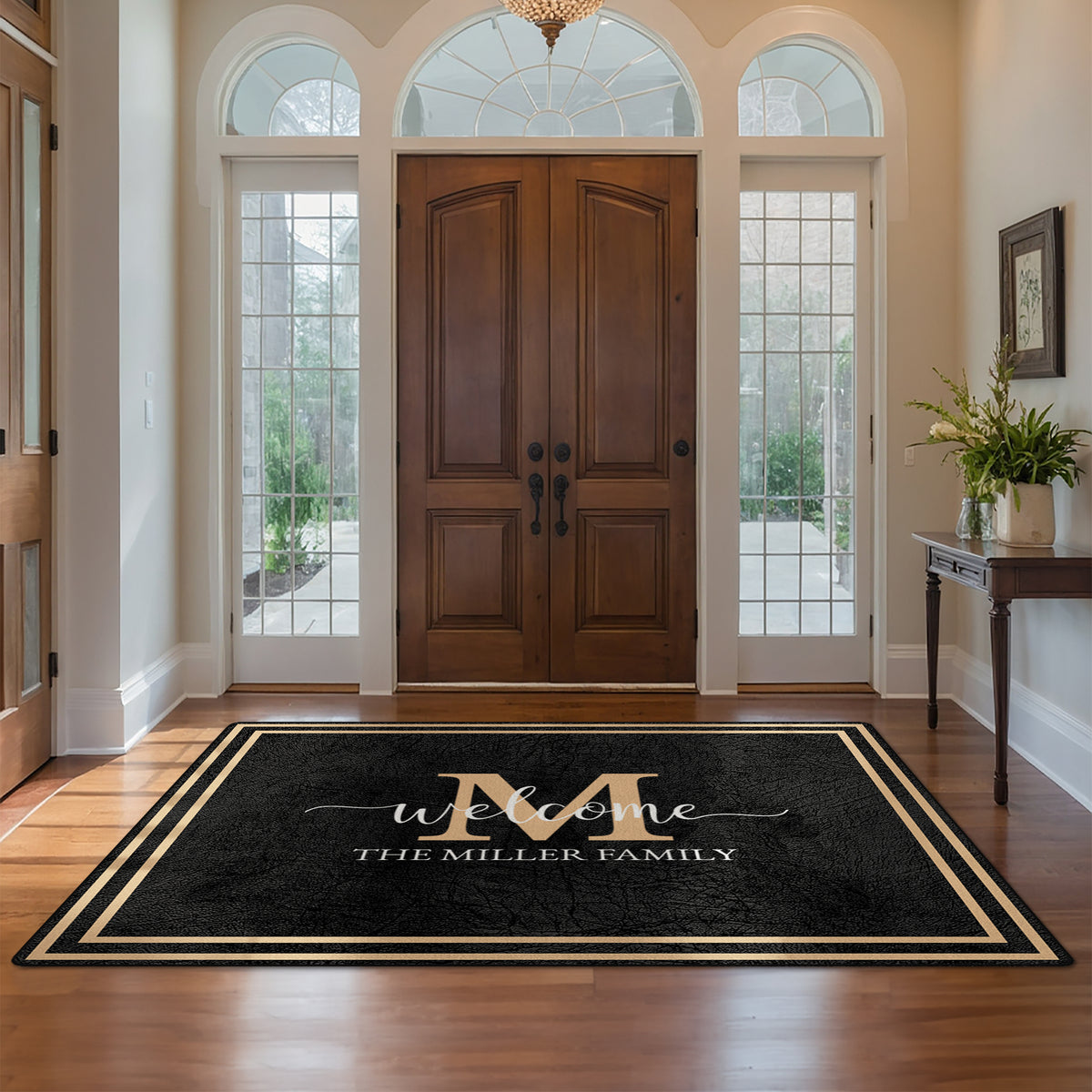 Personalized entryway rug - Midnight Gold Rug