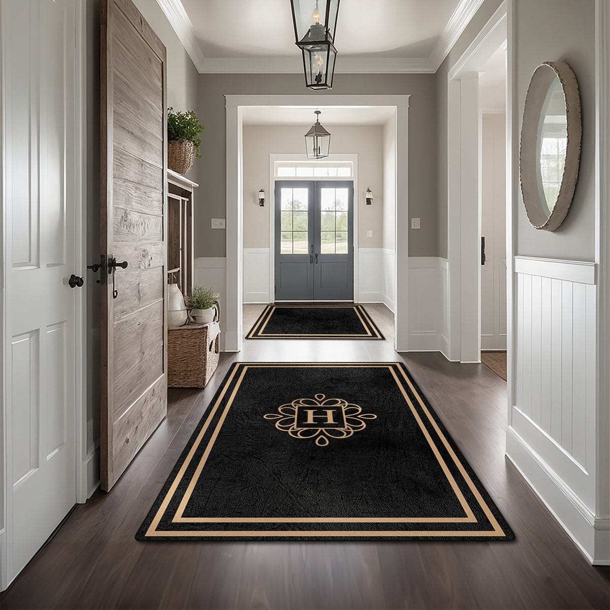 Non-slip personalized rug for front door - Midnight Gold Rug