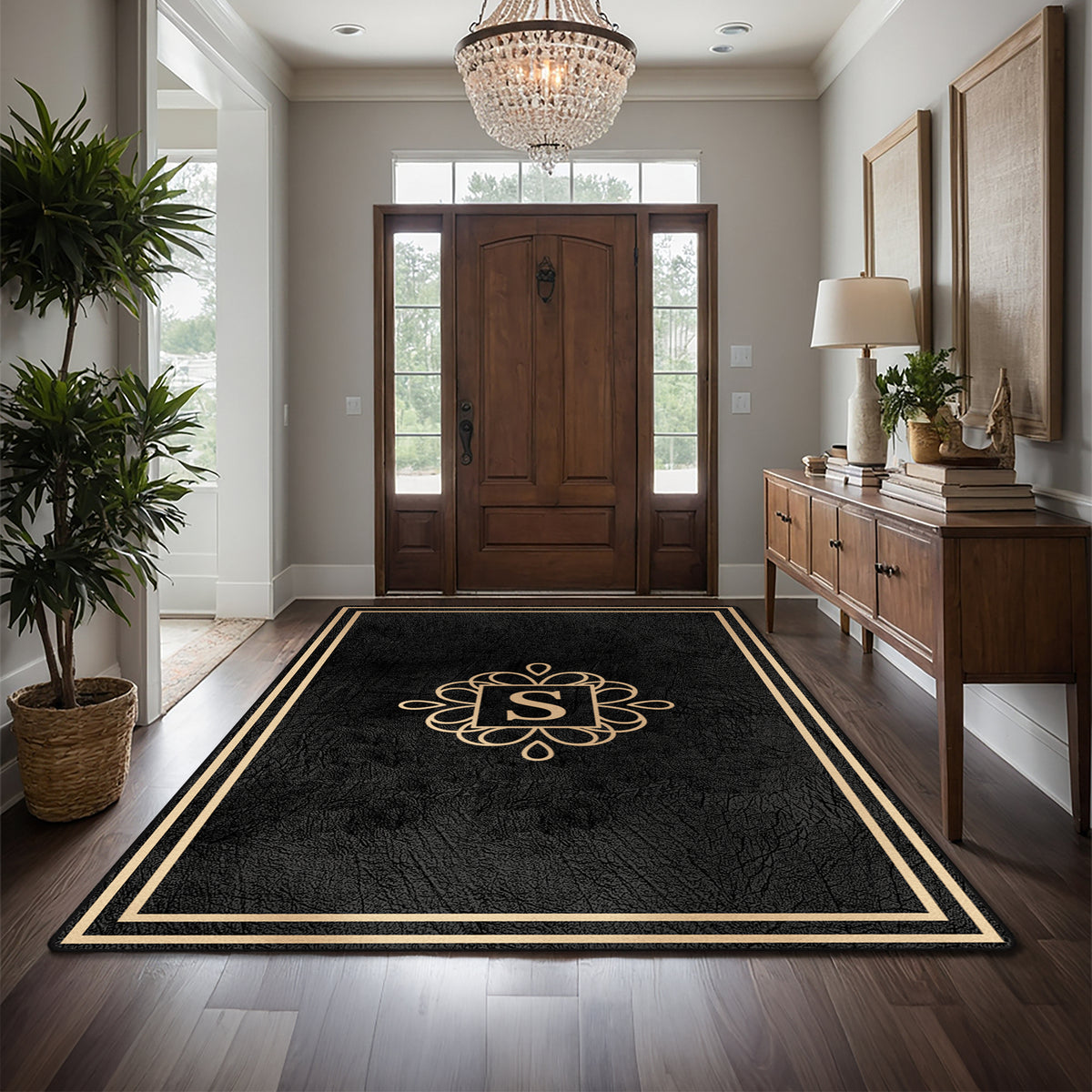 Custom floor rug for entryway decor - Midnight Gold Rug
