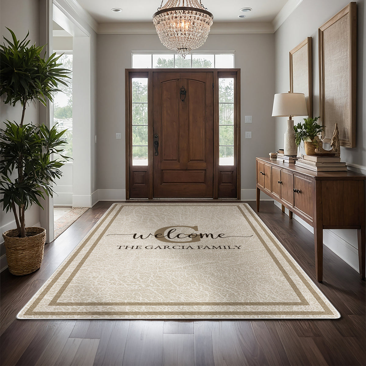 Non-slip personalized rug for front door - Heritage Taupe Rug