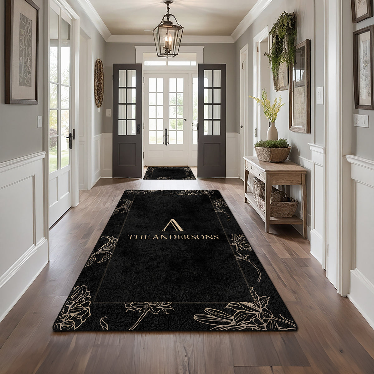Custom floor rug for entryway decor - Midnight Floral Rug