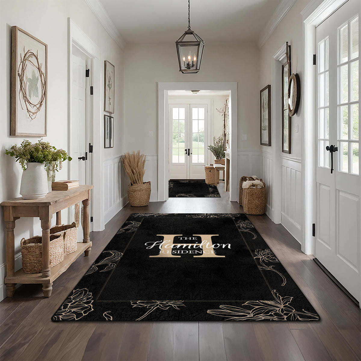 Personalized entryway rug - Midnight Floral Rug