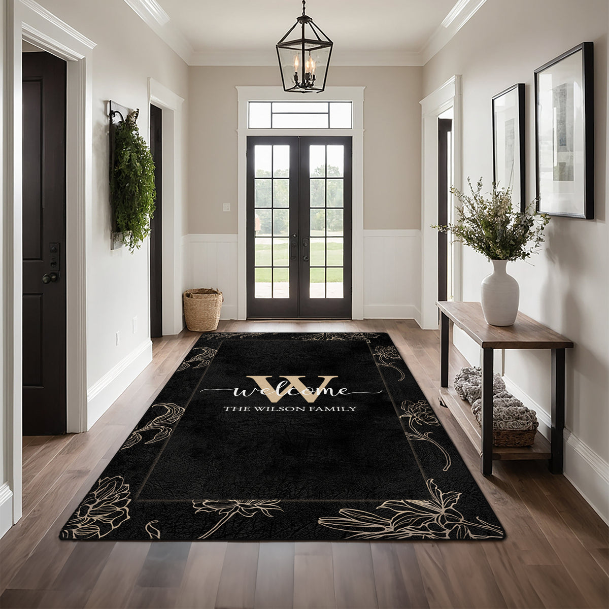 Custom family name rug - Midnight Floral Rug