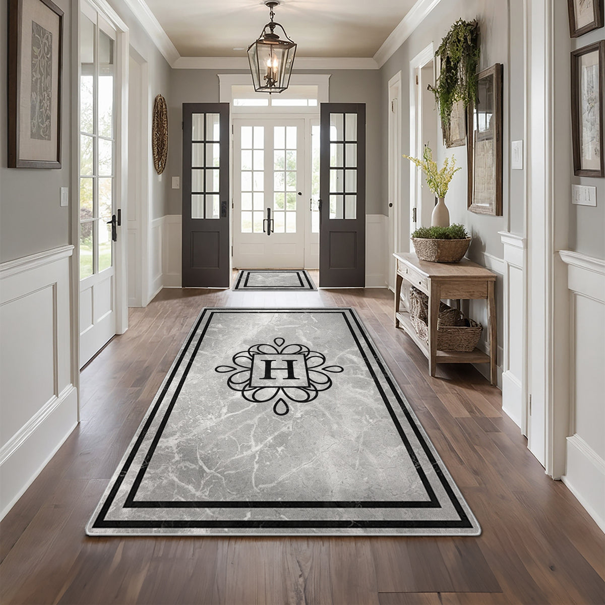 Washable entryway rug with personalized text - Stone Marble Rug