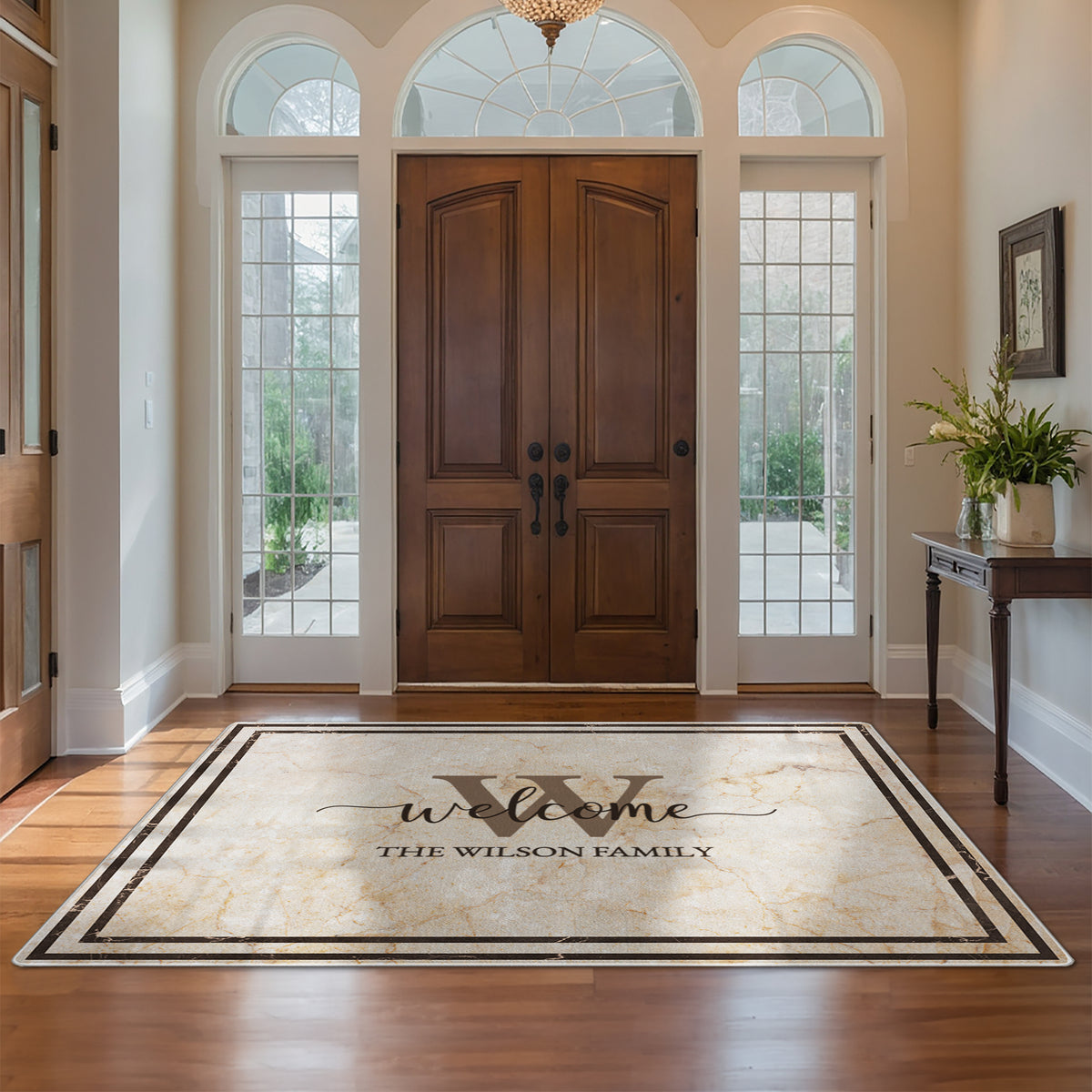 Non-slip personalized rug for front door - Heritage Marble Rug