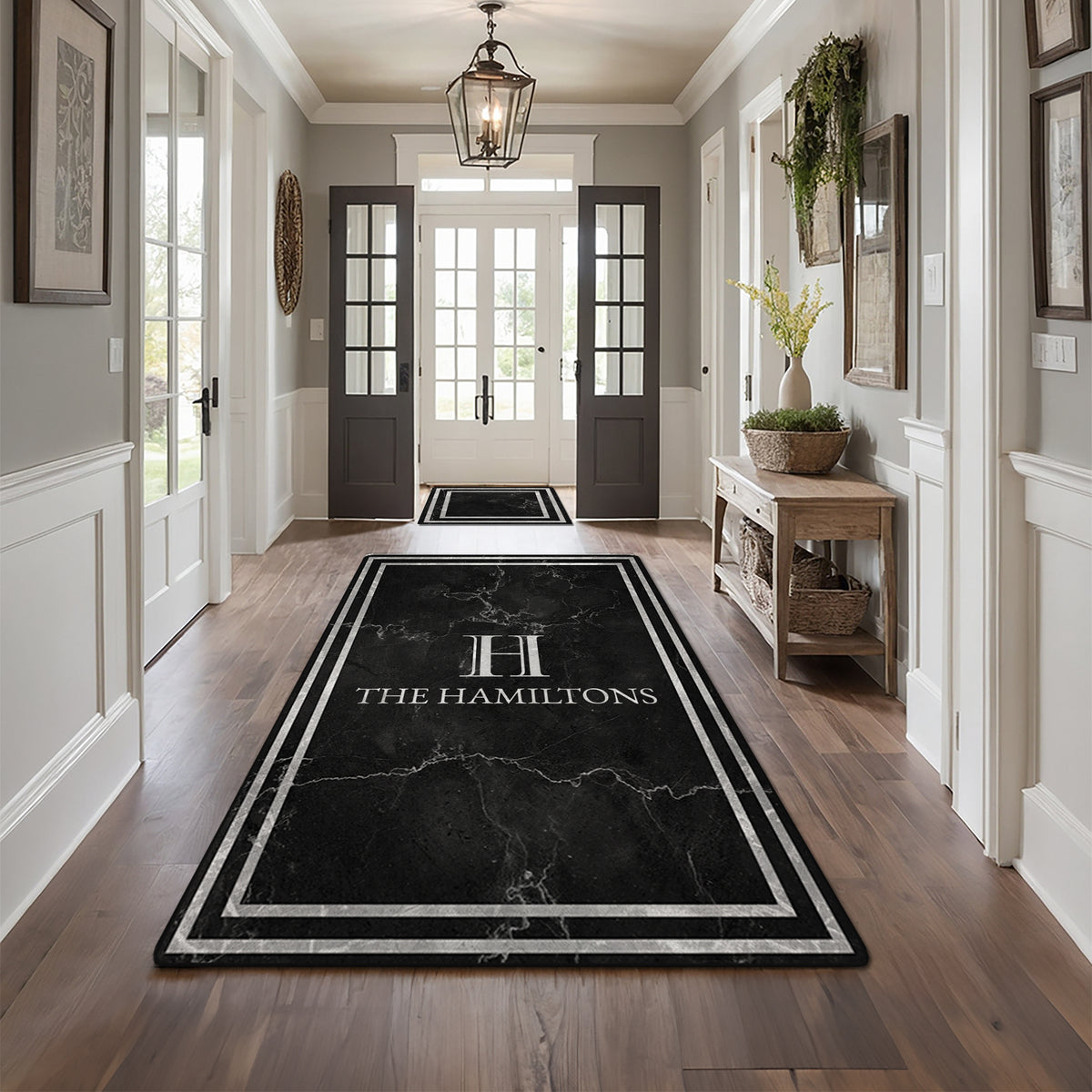 Non-slip personalized rug for front door - Midnight Marble Rug