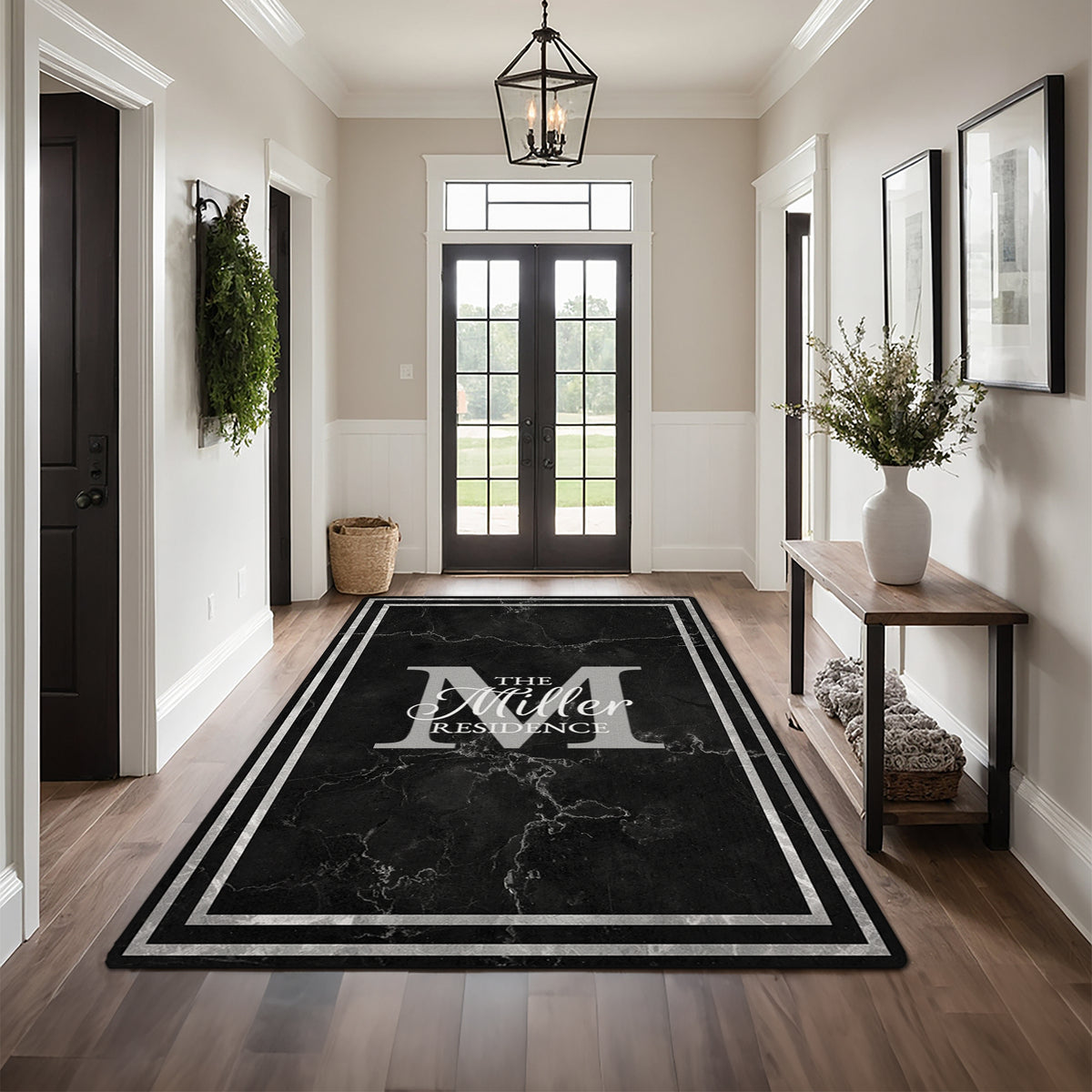 Personalized foyer rug with family name - Midnight Marble Rug