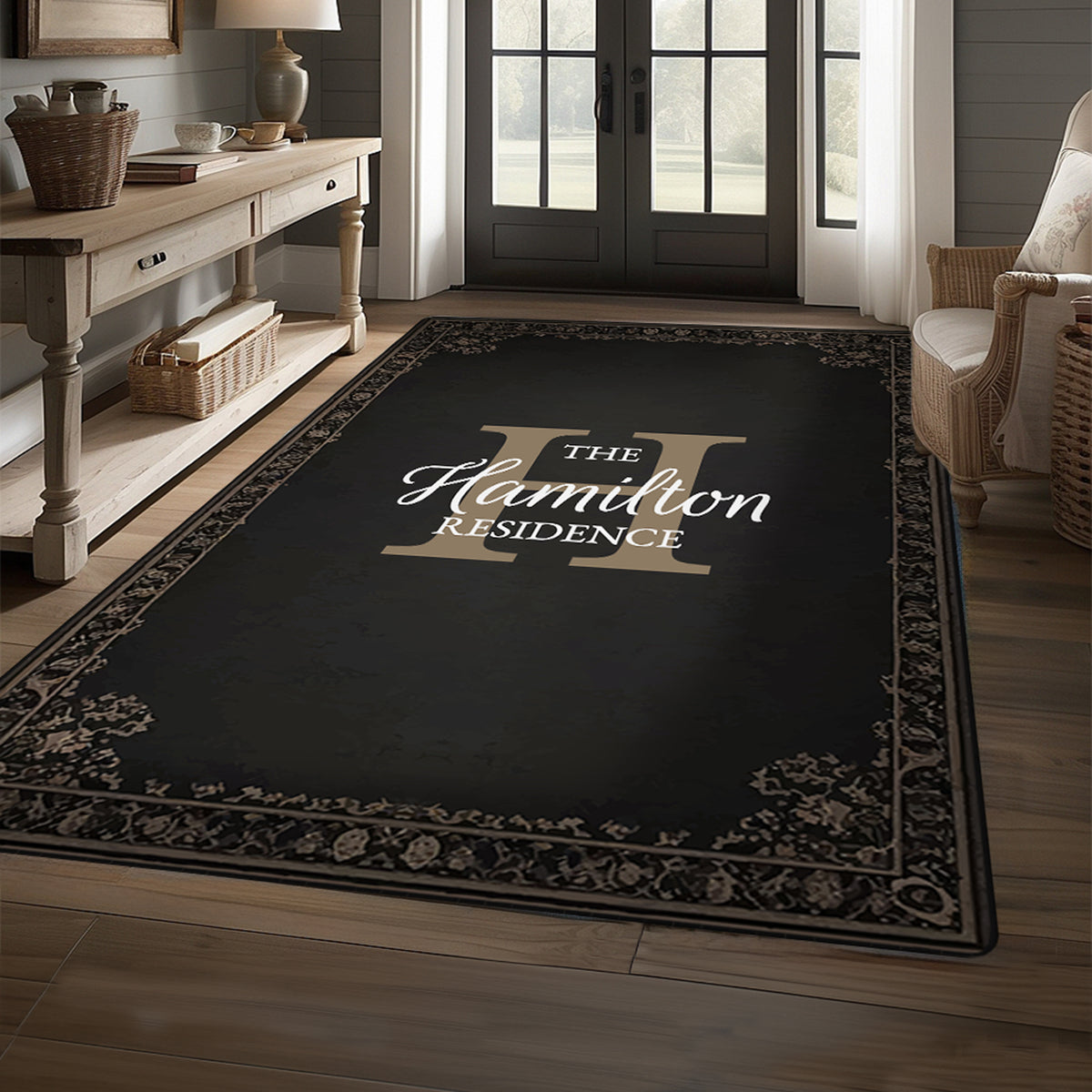 Personalized monogram entry rug - Noir Heritage Rug