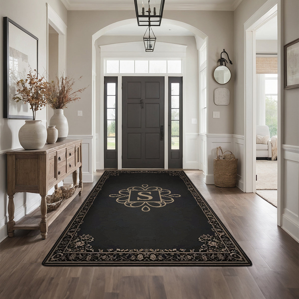 Personalized entryway rug Noir Heritage
