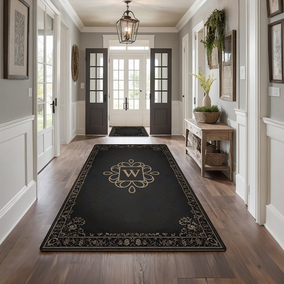 Custom welcome rug for entryway - Noir Heritage Rug