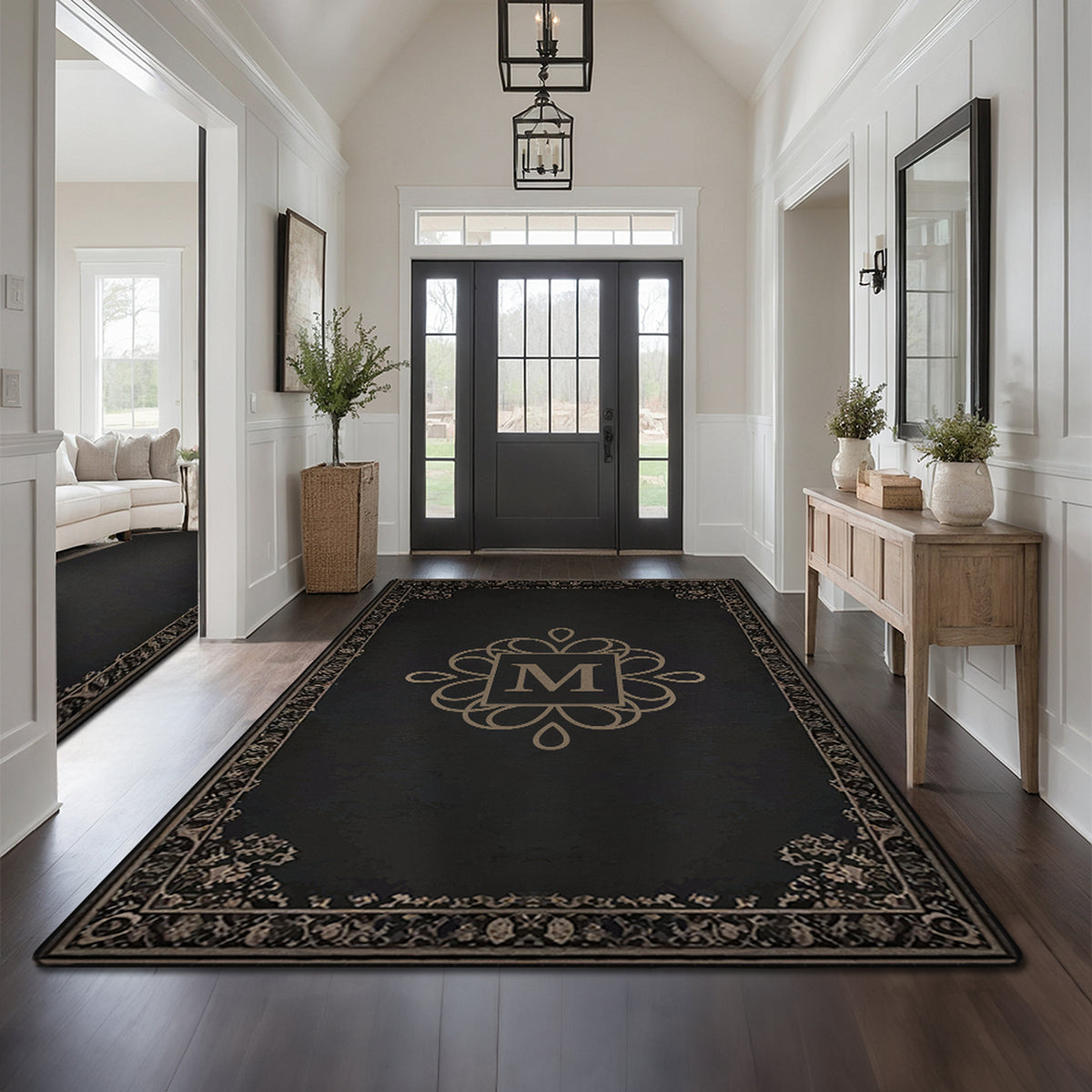 Custom floor rug for entryway decor - Noir Heritage Rug