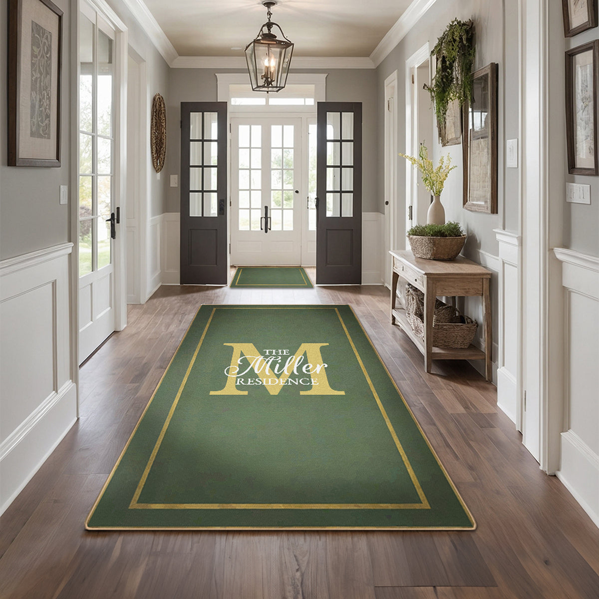 Custom welcome rug for entryway - Emerald Gold Rug
