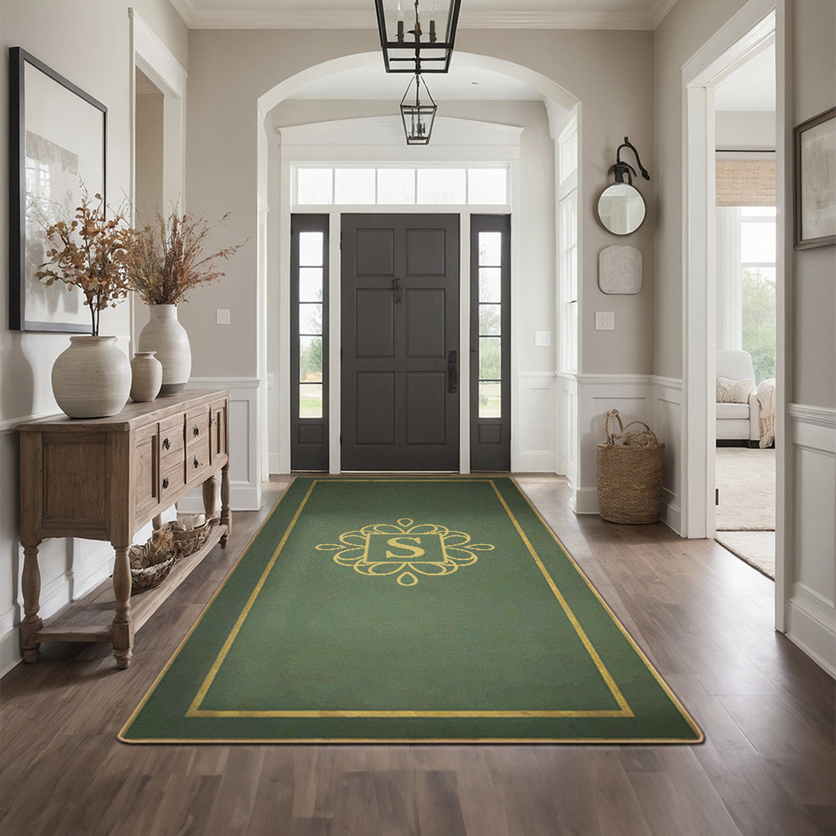 Personalized monogram entry rug - Emerald Gold Rug