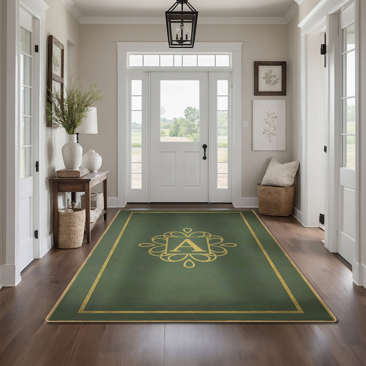 Low-pile washable rug for front door - Emerald Gold Rug