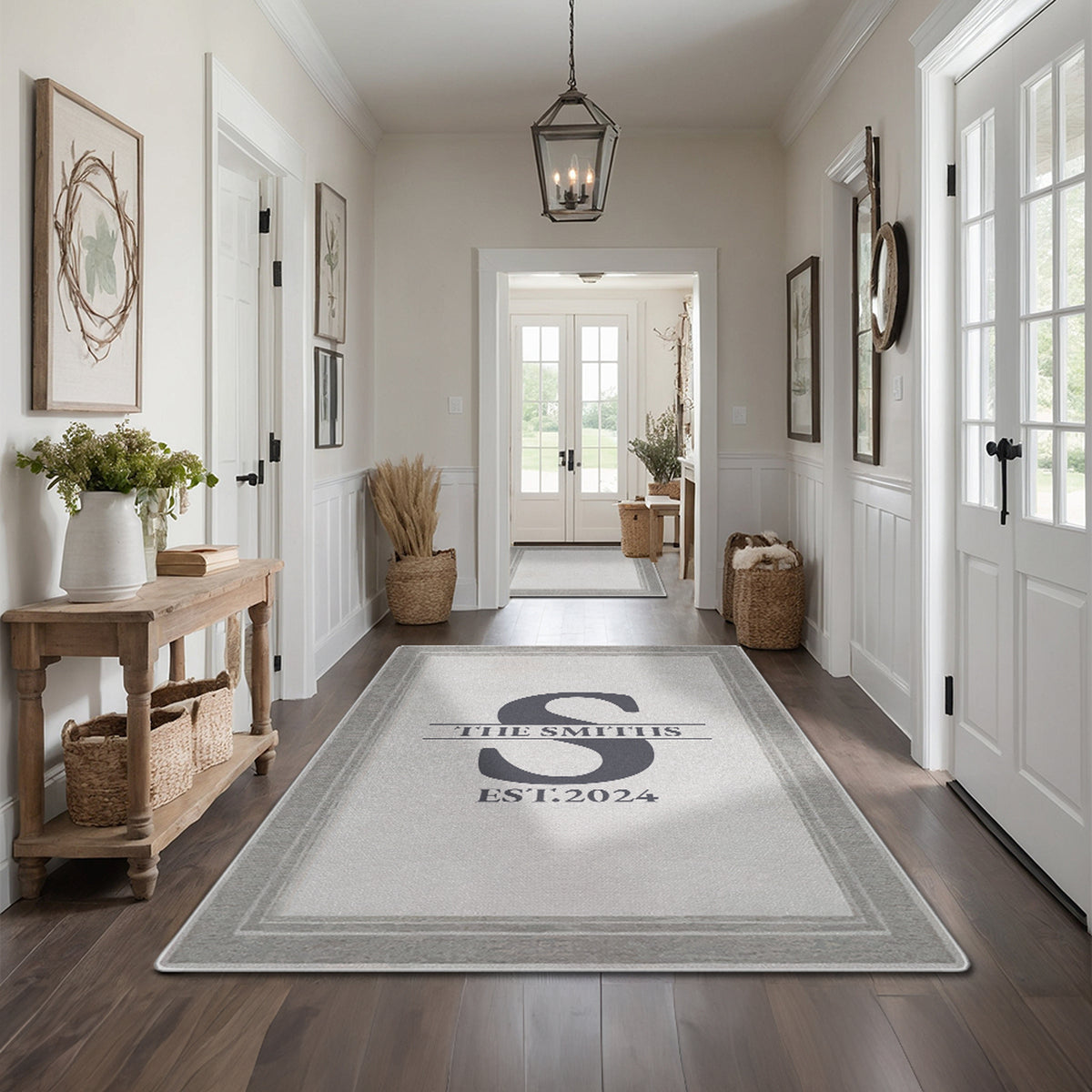 Personalized monogram entryway rug - Stone Gray Rug