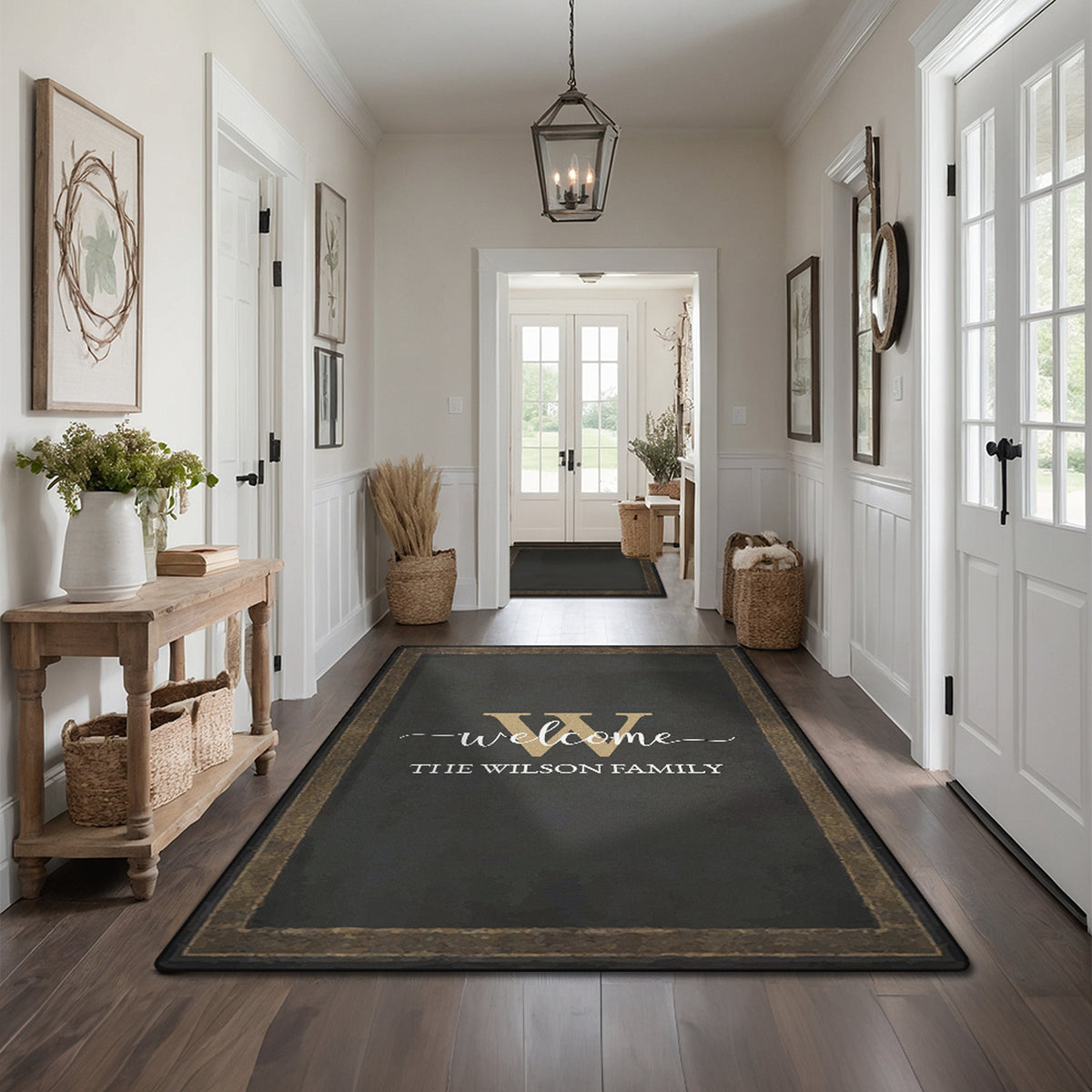 Non-slip personalized rug for front door - Antique Charcoal Rug