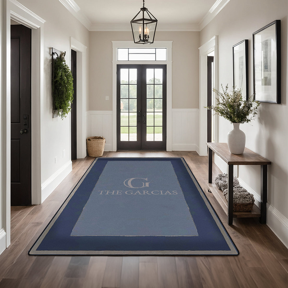 Personalized foyer rug with family name - Royal Navy Rug