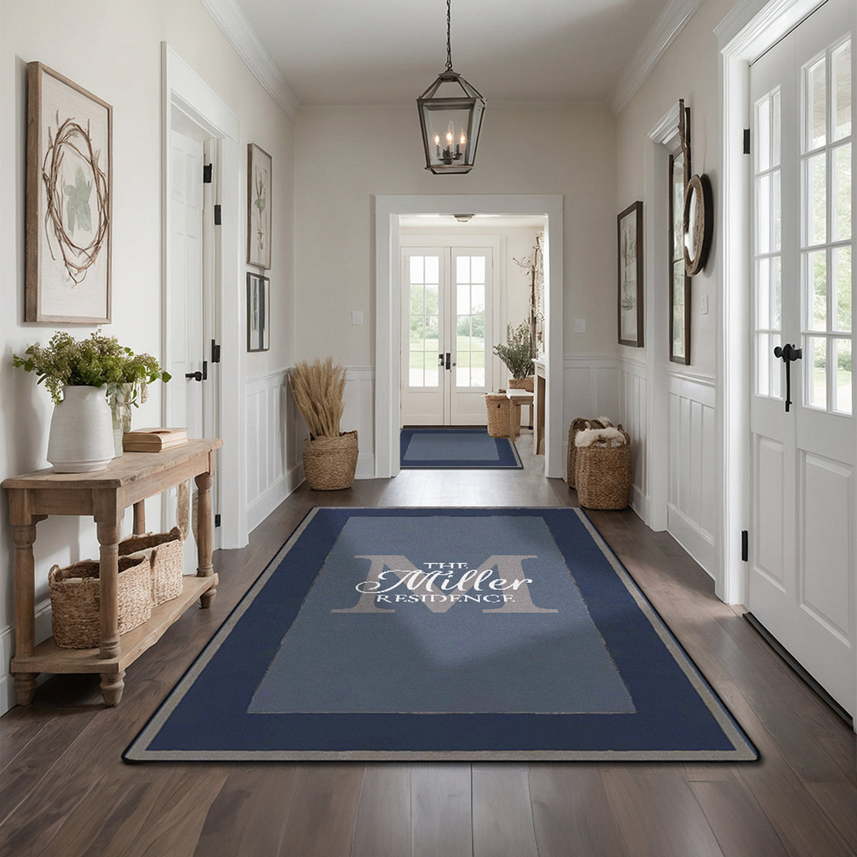 Custom welcome rug for entryway - Royal Navy Rug