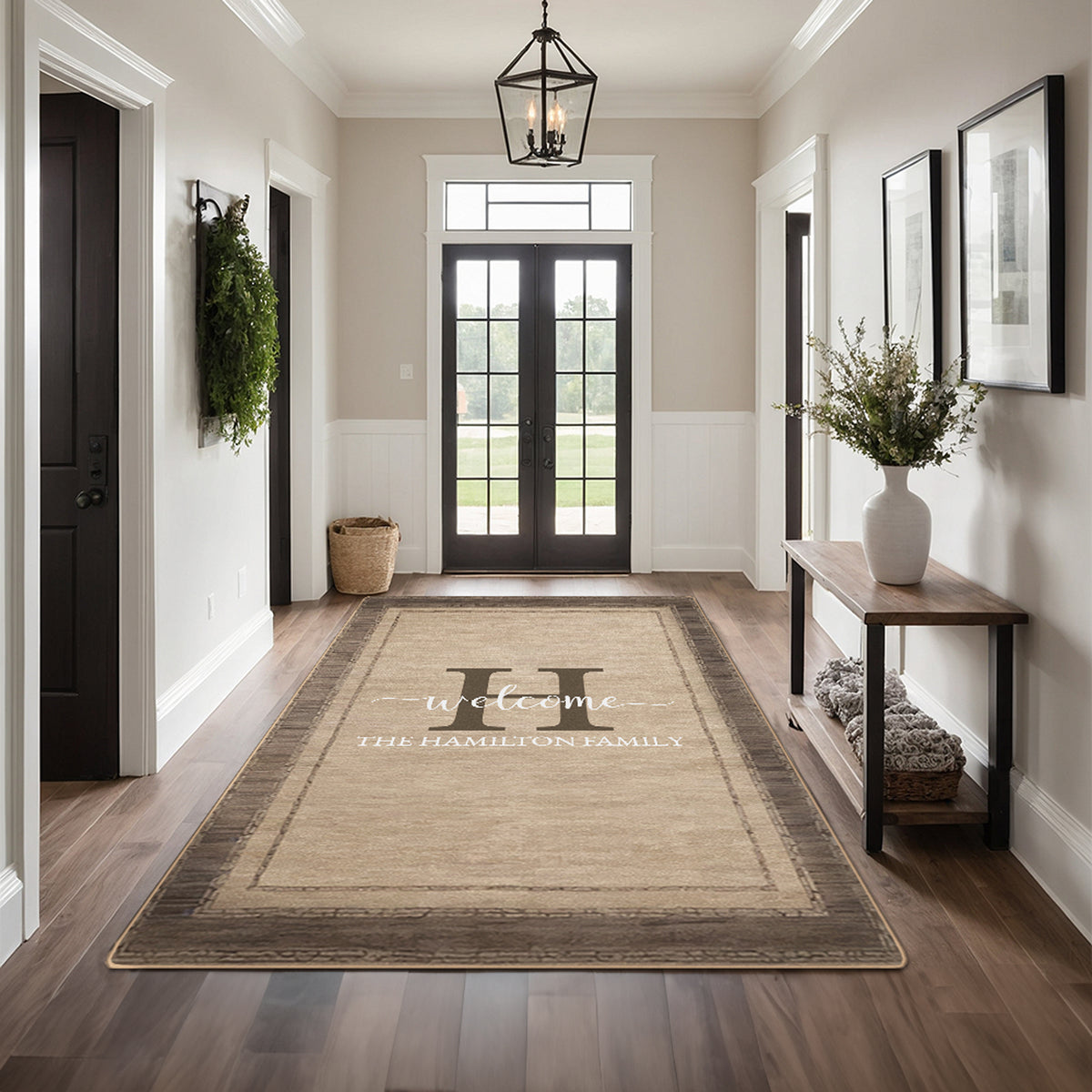 Non-slip personalized rug for front door - Rustic Walnut Rug