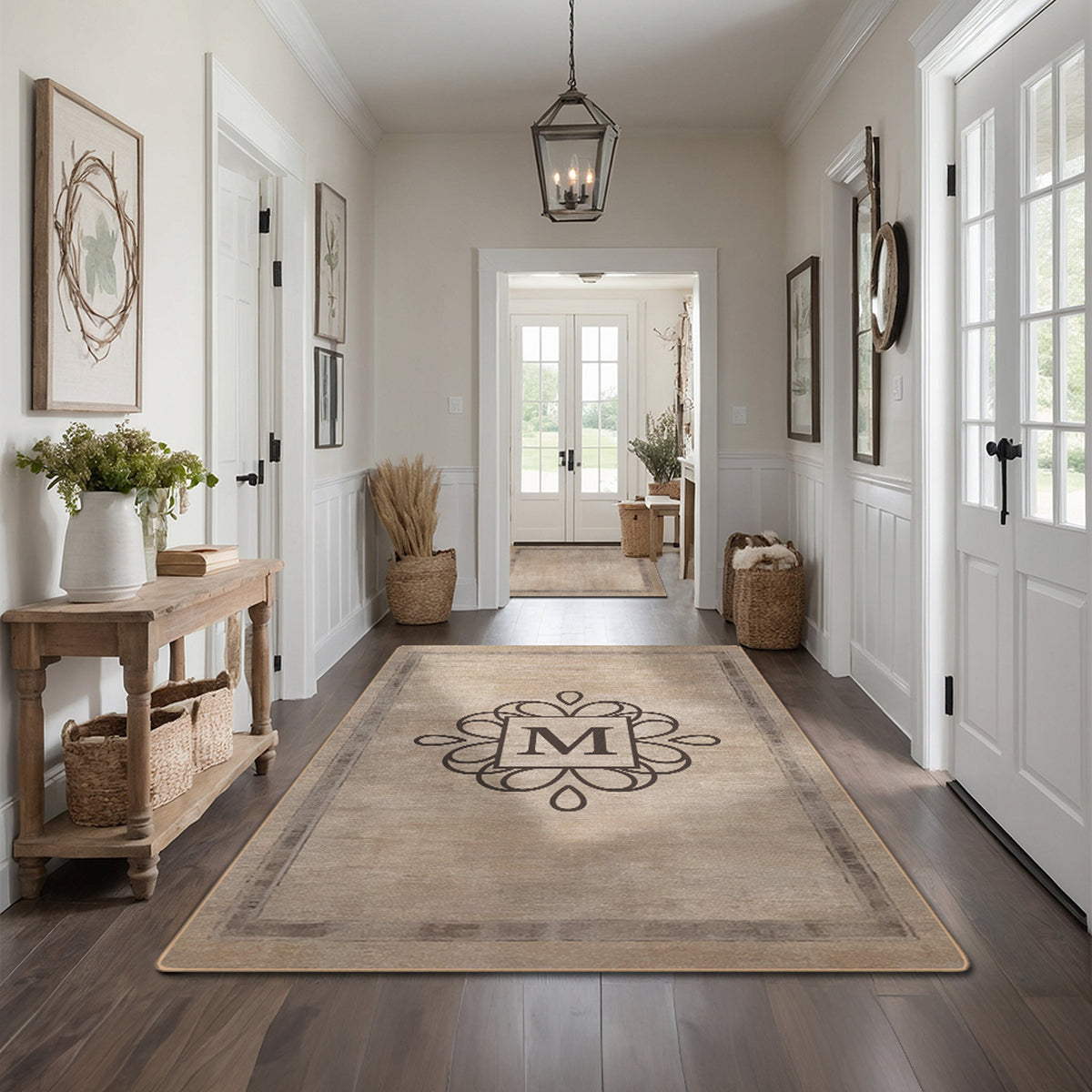Personalized foyer rug with family name - Ash Taupe Rug
