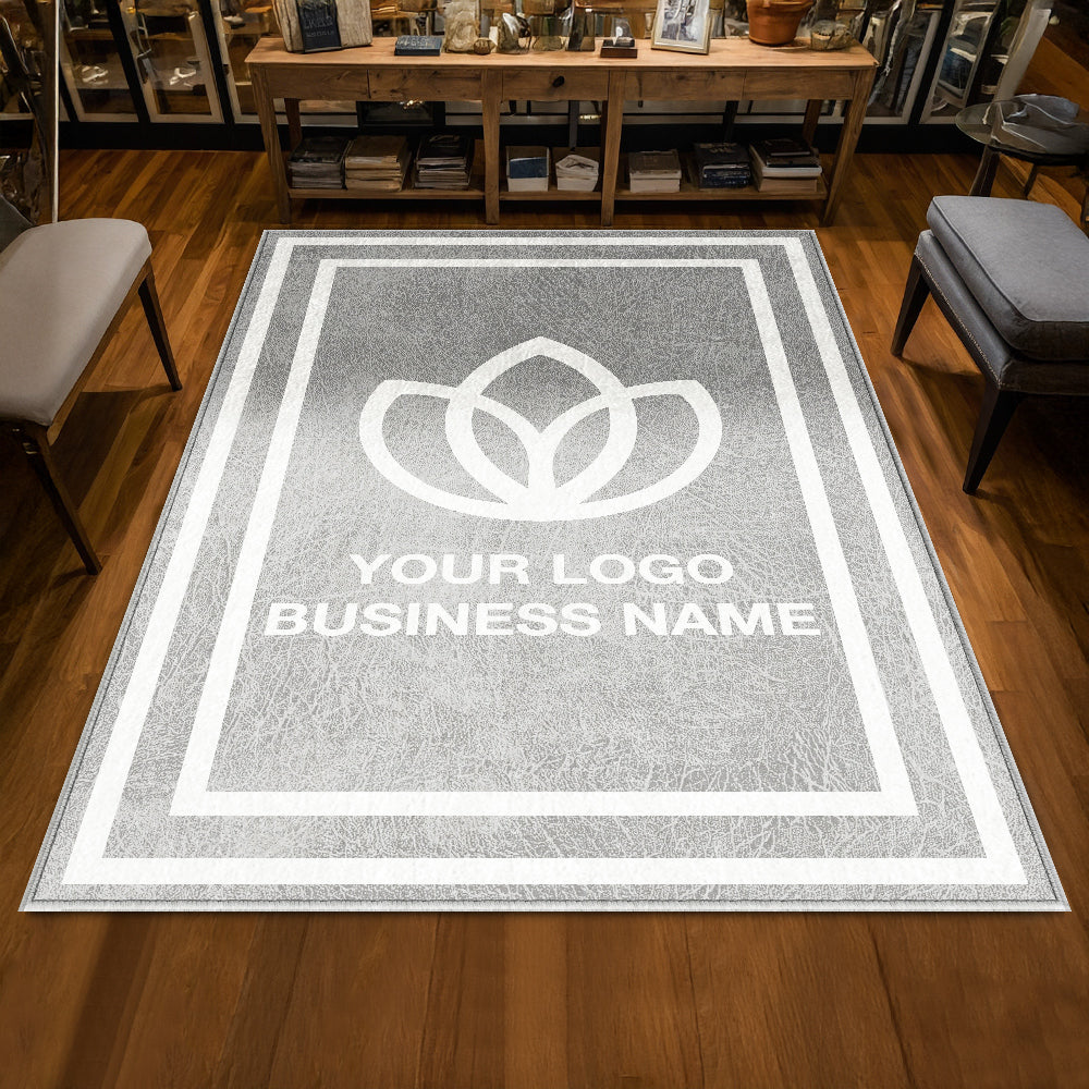 Bordered custom logo rug for business entrance
