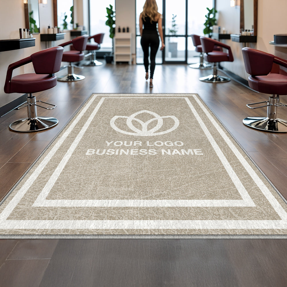 Custom business logo rug with bordered design