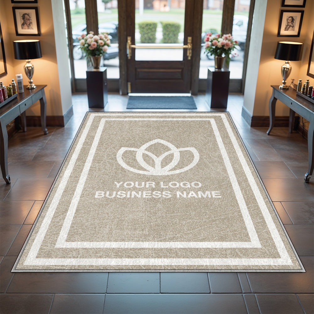 Bordered custom logo rug for business entrance
