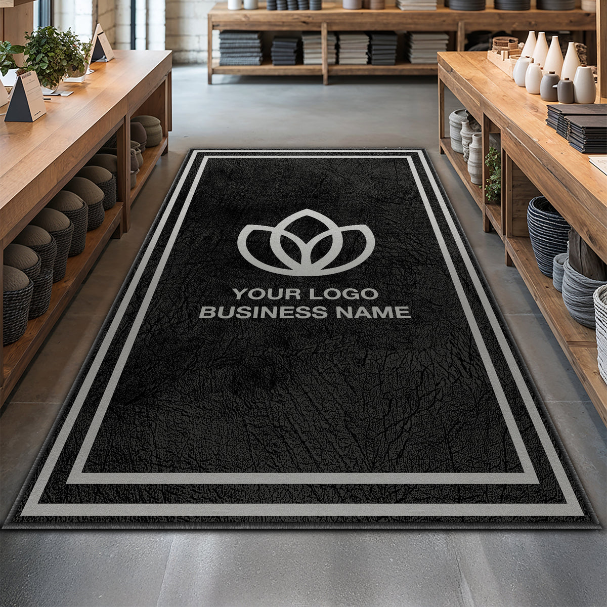 Custom office rug with business logo and border