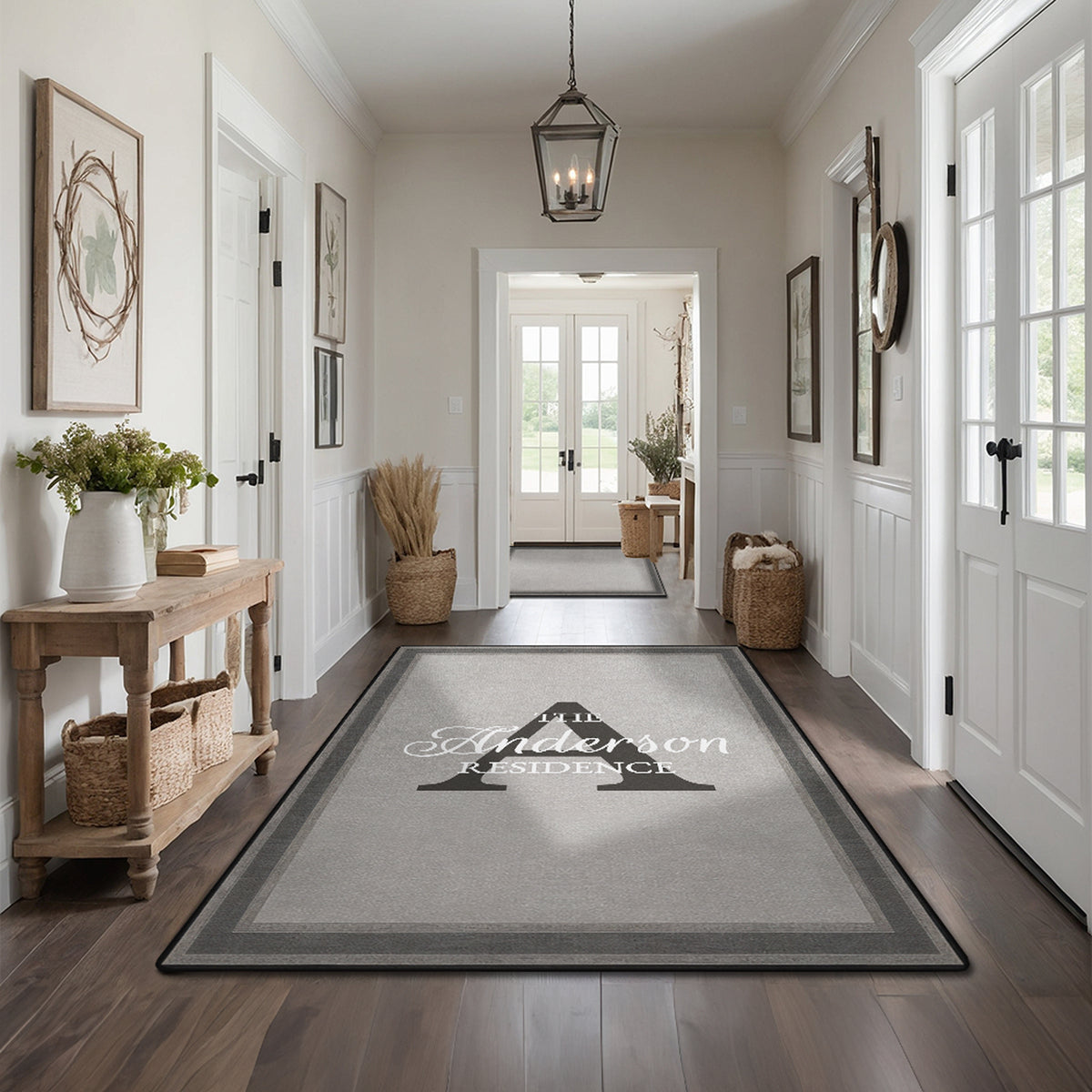 Custom floor rug for entryway decor -Smoky Border Rug