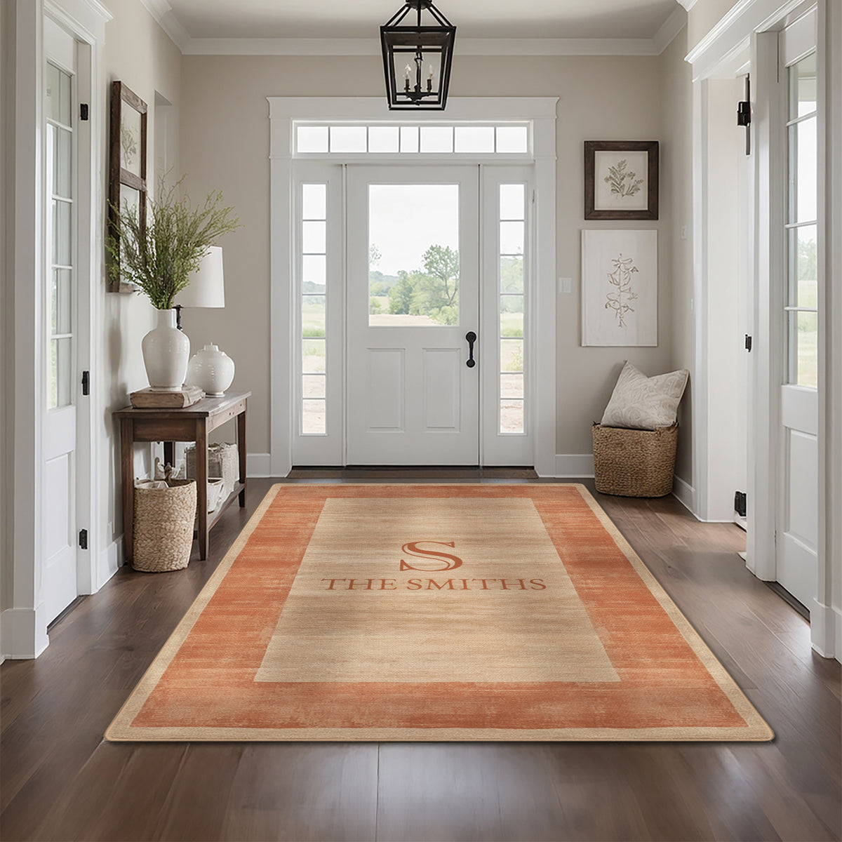 Personalized entryway rug - Terracotta Beige Rug