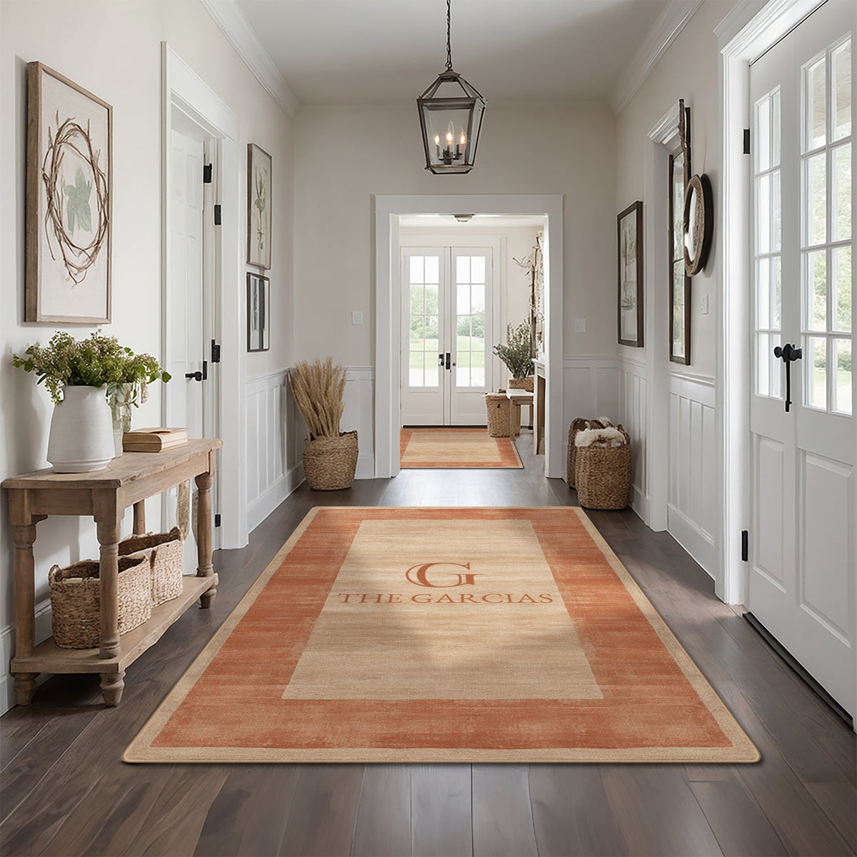 Washable entryway rug with personalized text - Terracotta Beige Rug
