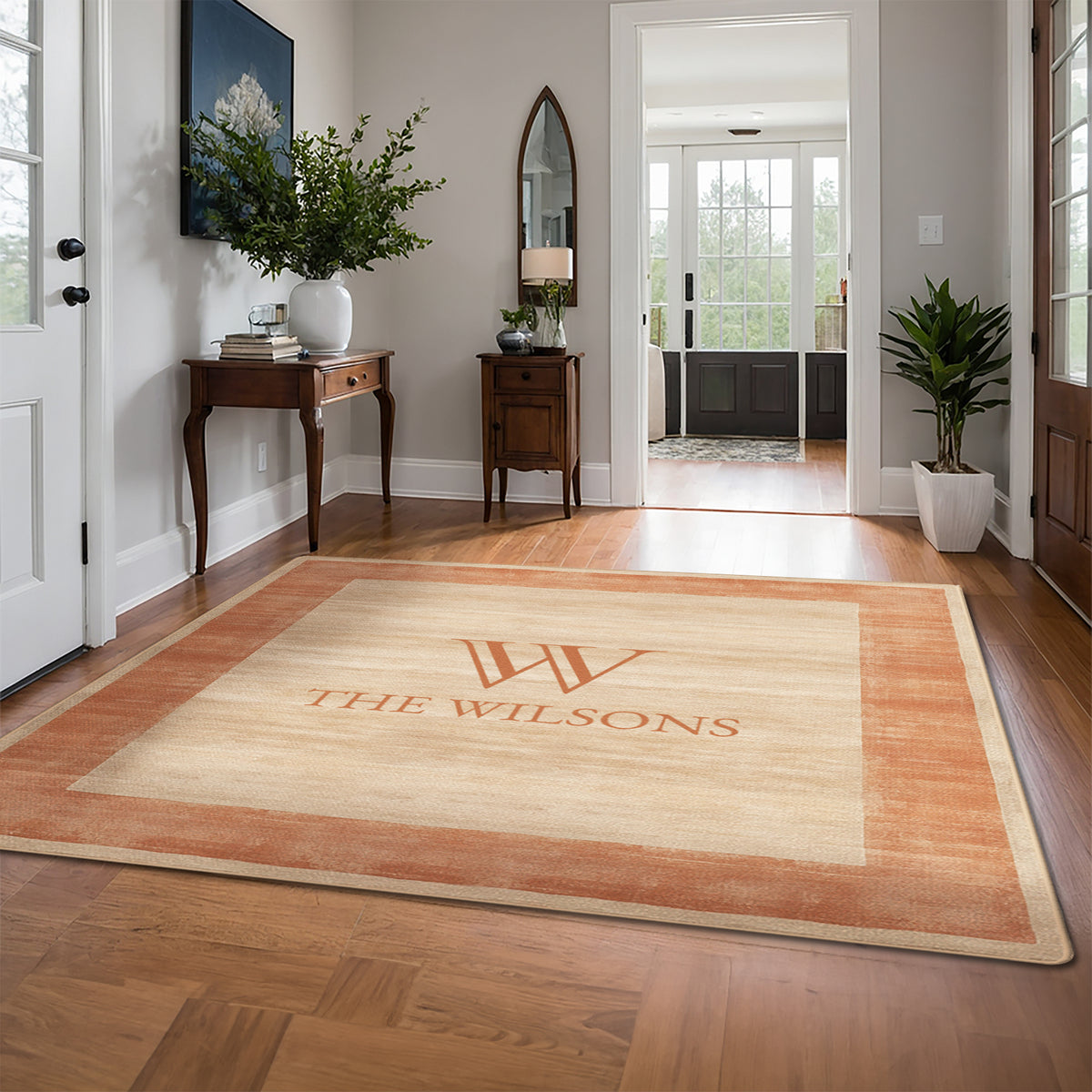 Non-slip personalized rug for front door - Terracotta Beige Rug
