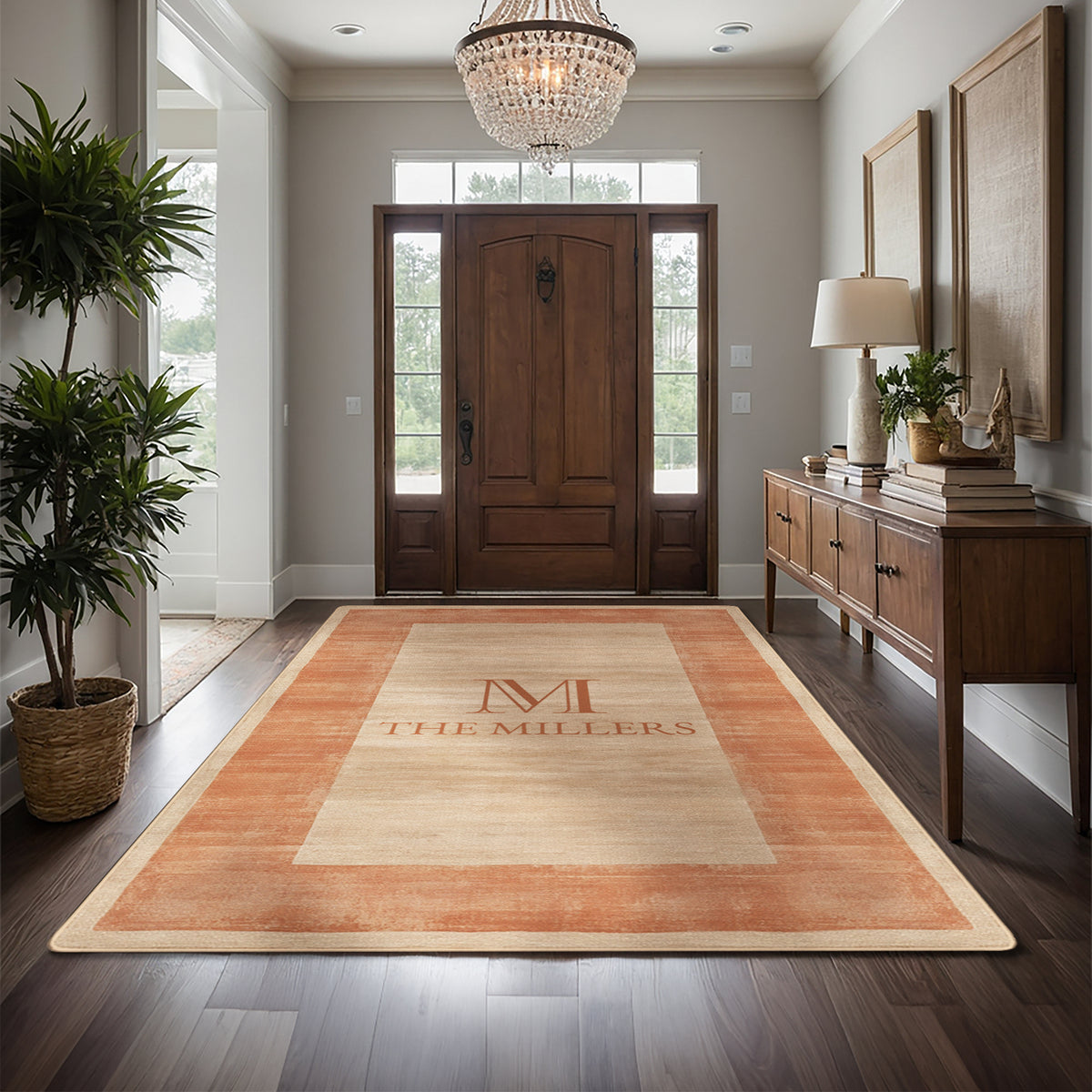 Low-pile washable rug for front door - Terracotta Beige Rug