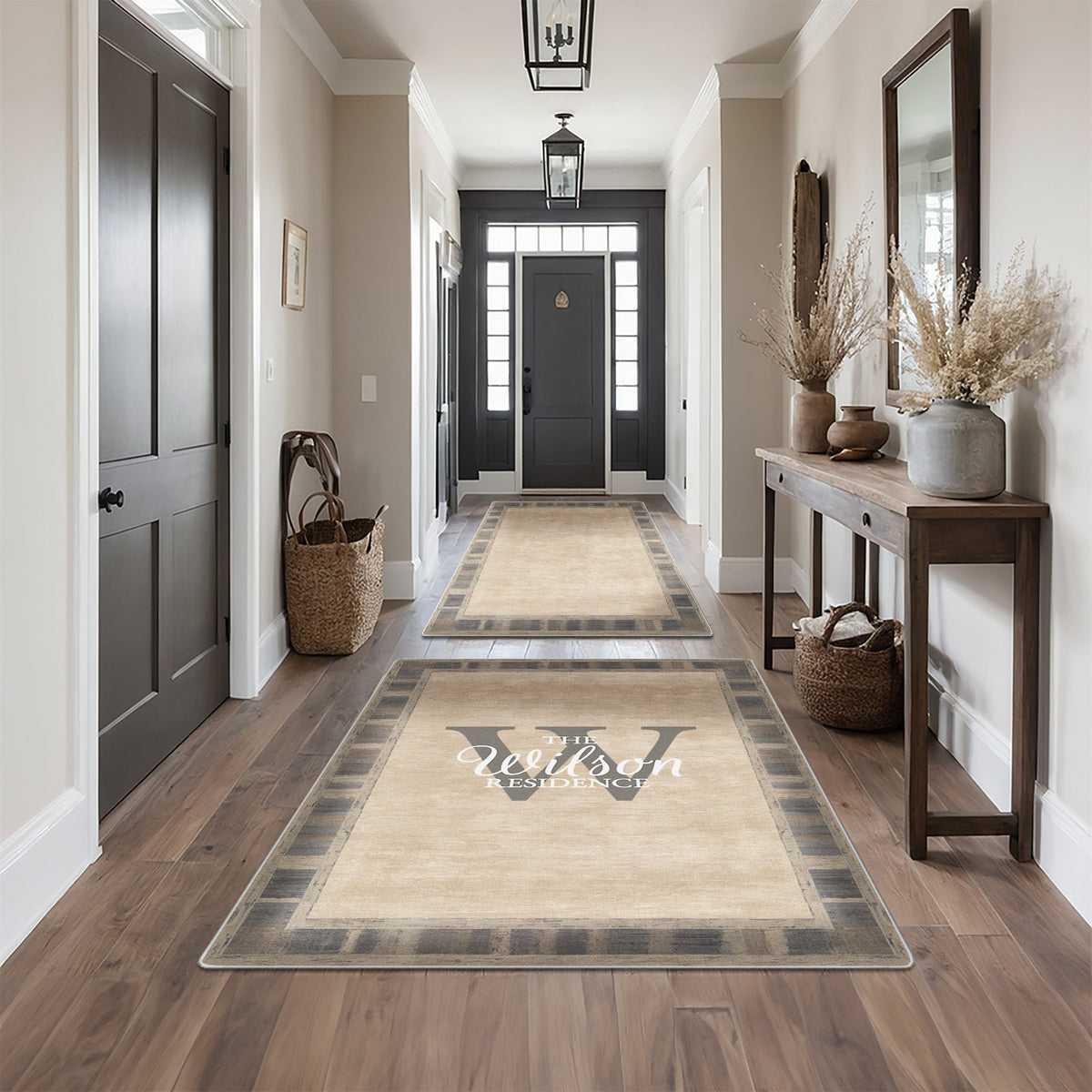 Washable entryway rug with personalized text - Warm Taupe Rug
