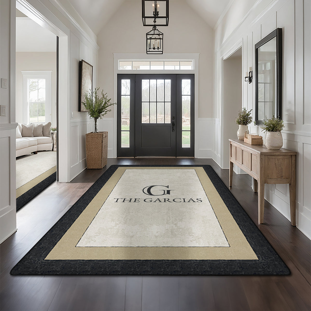 Non-slip personalized rug for front door - Ivory Charcoal Rug