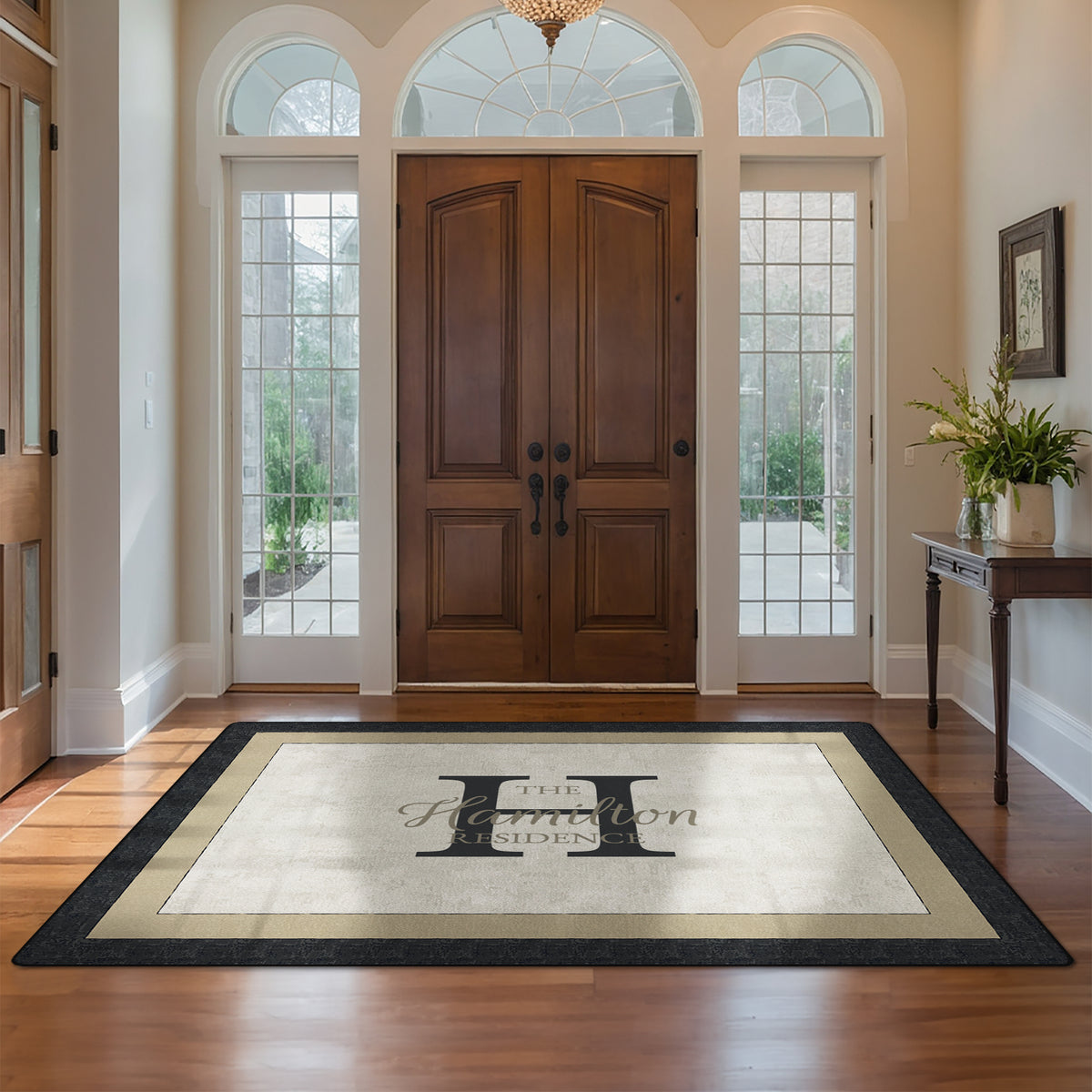 Personalized entryway rug - Ivory Charcoal Rug