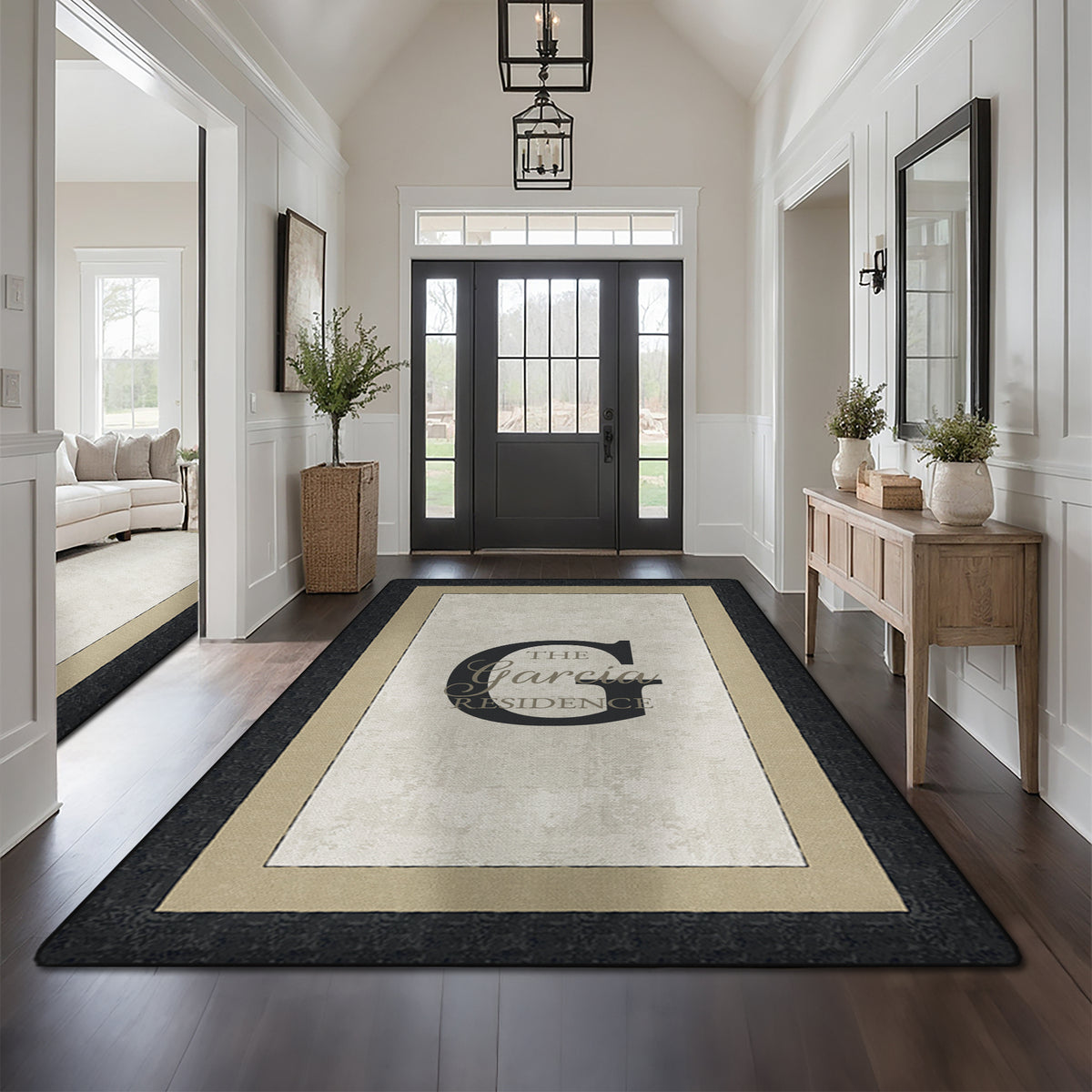 Custom family name rug - Ivory Charcoal Rug