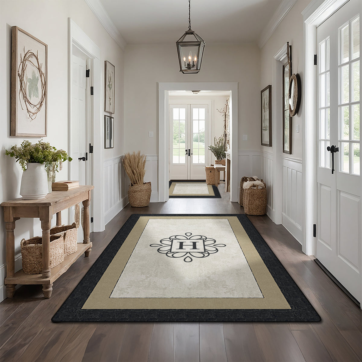 Low-pile washable rug for front door - Ivory Charcoal Rug