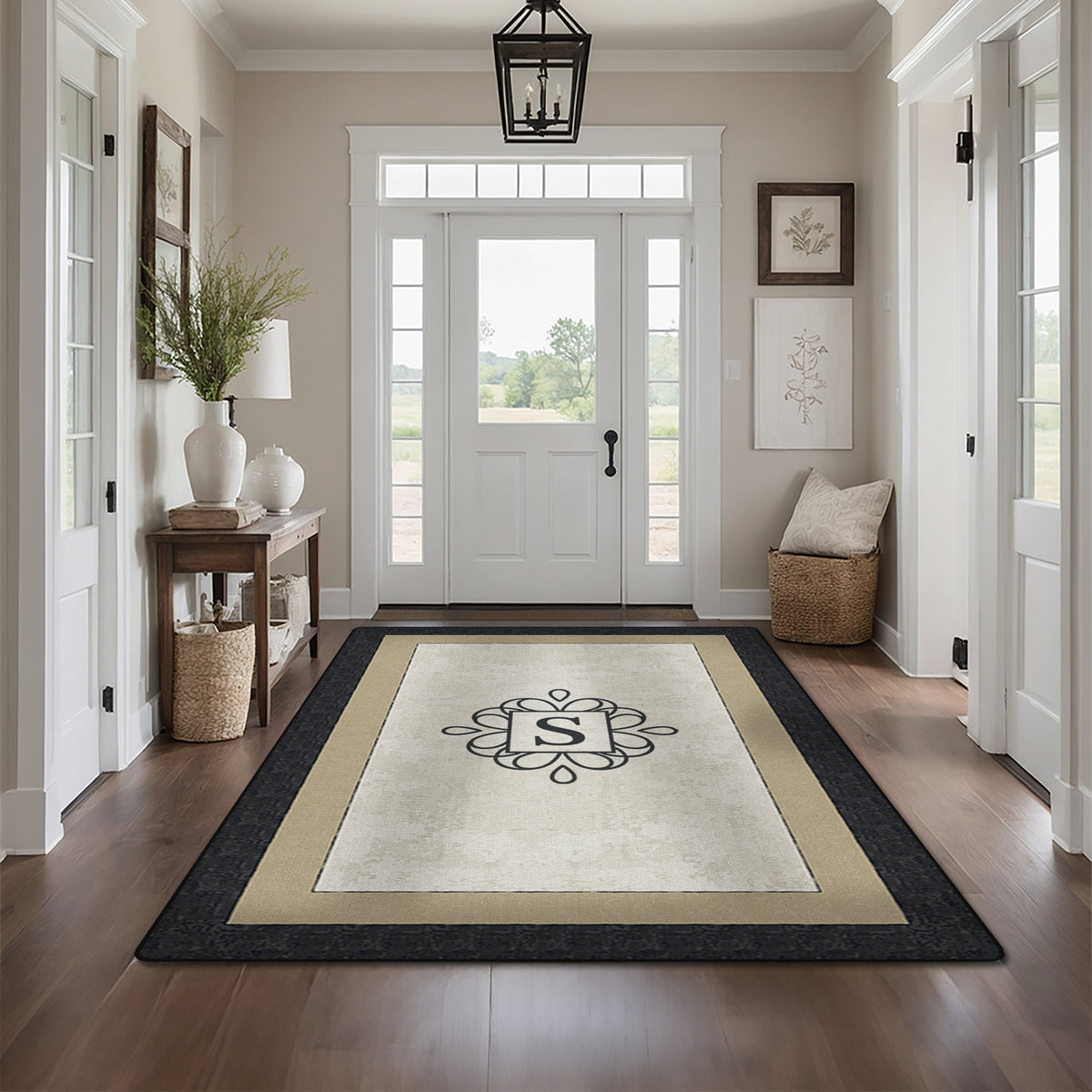 Personalized monogram entry rug - Ivory Charcoal Rug