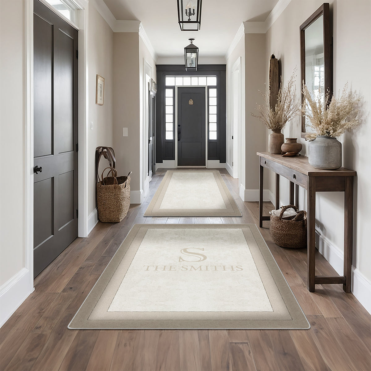Custom floor rug for entryway decor - Ivory Taupe Rug