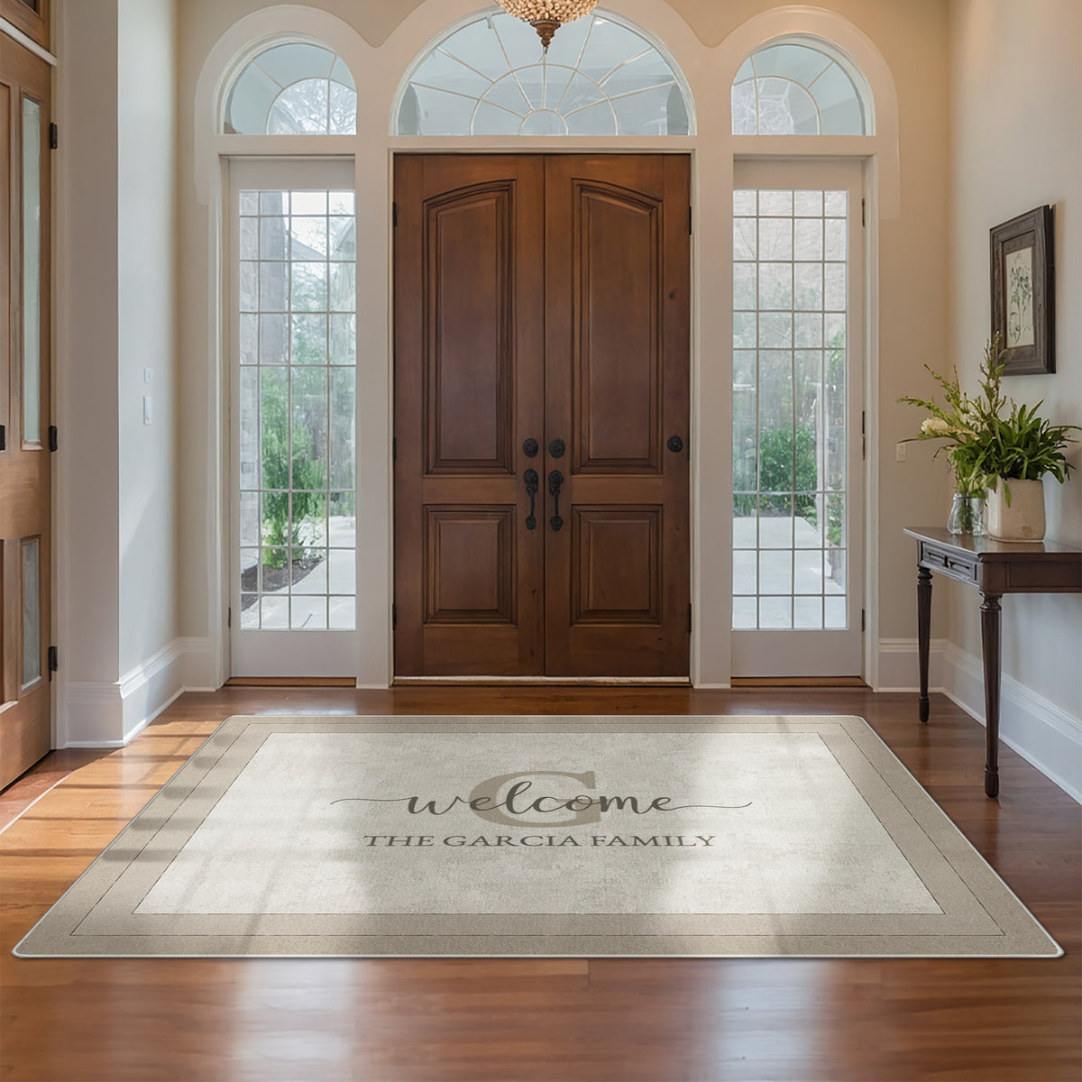 Custom family name rug - Ivory Taupe Rug