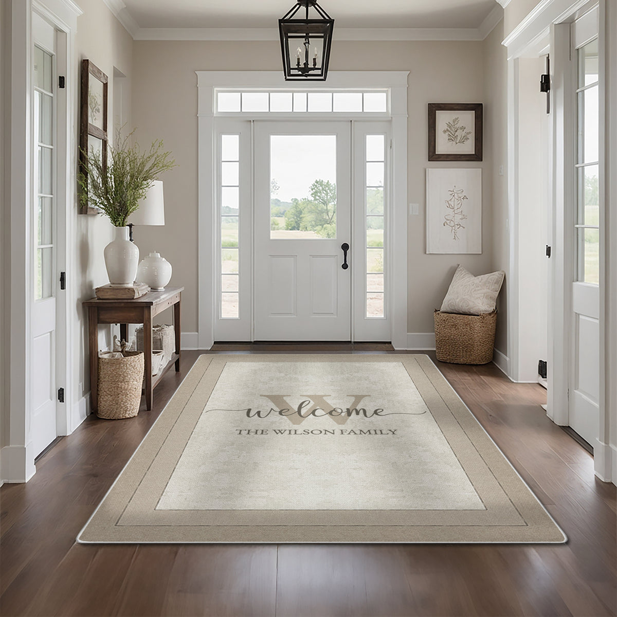 Custom welcome rug for entryway - Ivory Taupe Rug