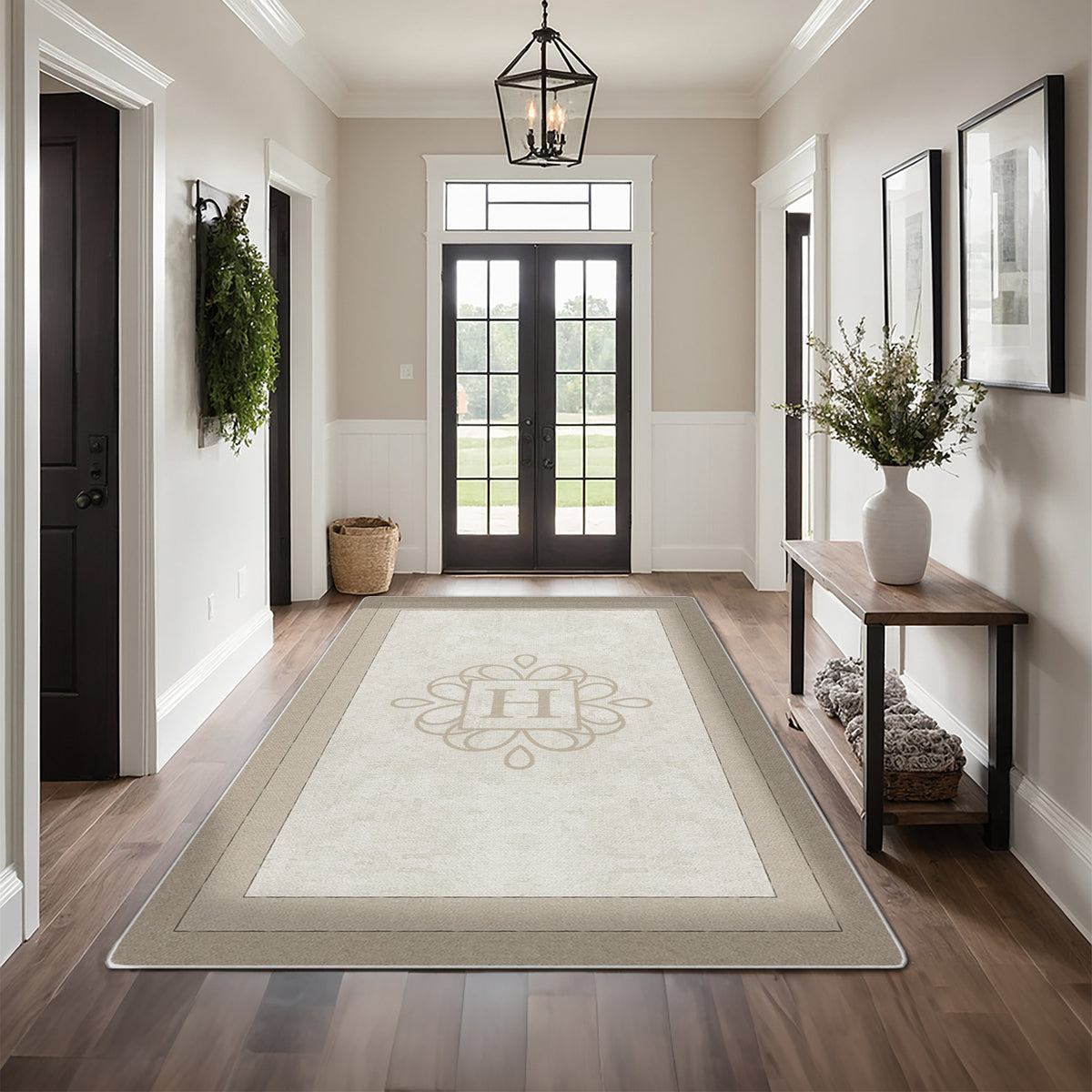 Non-slip personalized rug for front door - Ivory Taupe Rug