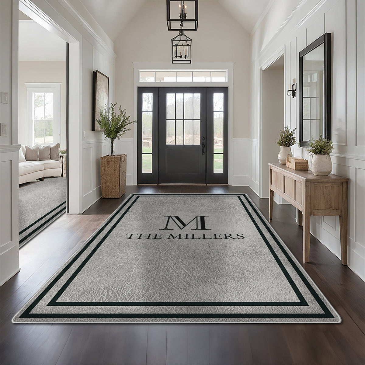 Low-pile washable rug for front door - Graphite Stone Rug