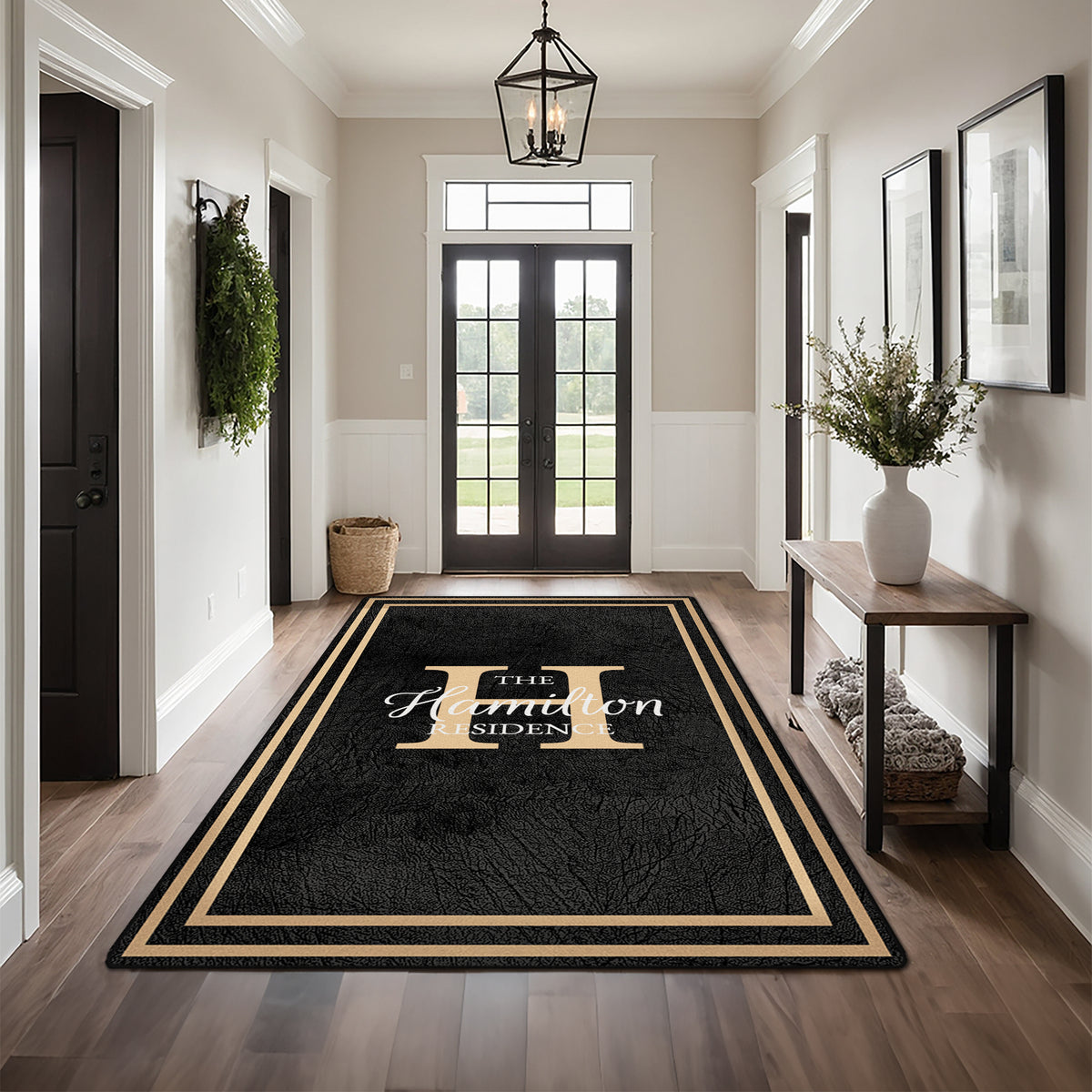 Personalized foyer rug with family name - Midnight Gold Rug