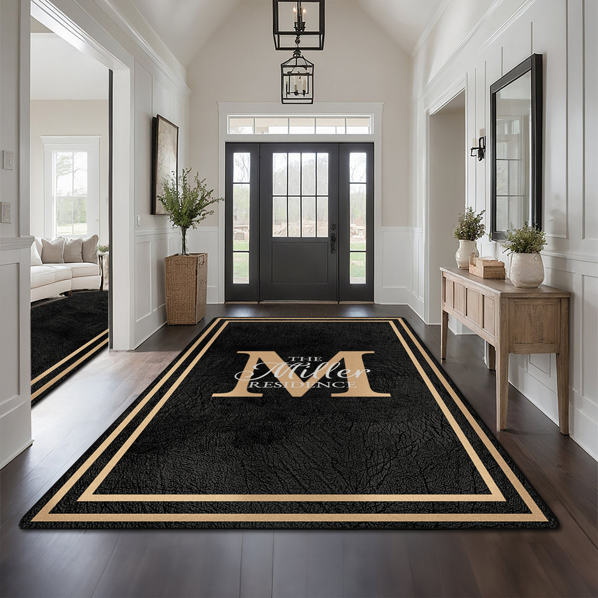 Low-pile washable rug for front door - Midnight Gold Rug