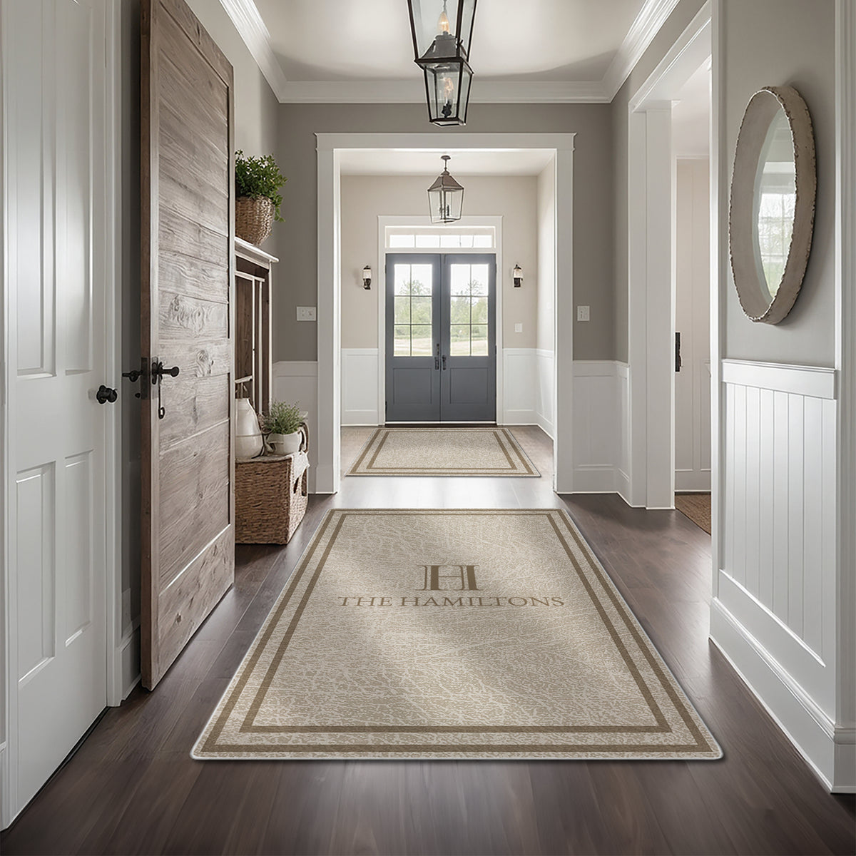Custom floor rug for entryway decor - Heritage Taupe Rug